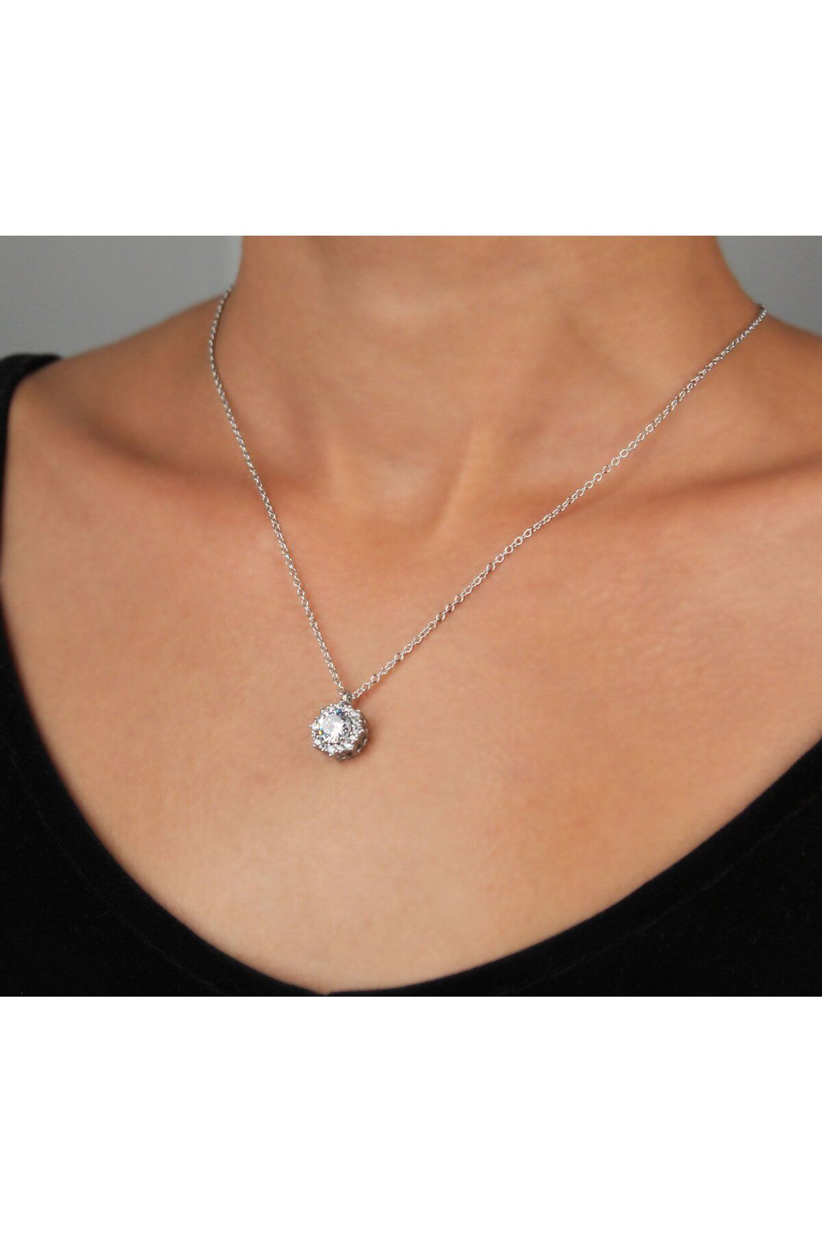 Tahal Kuyumculuk 925 Ayar İthal Topaz Teştaş Gümüş Kolye Rodyum Kaplama