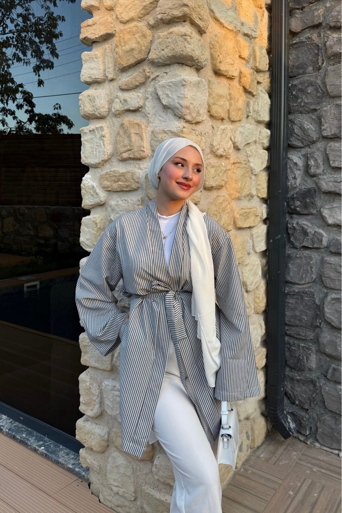 lurex moda Çizgili Kimono