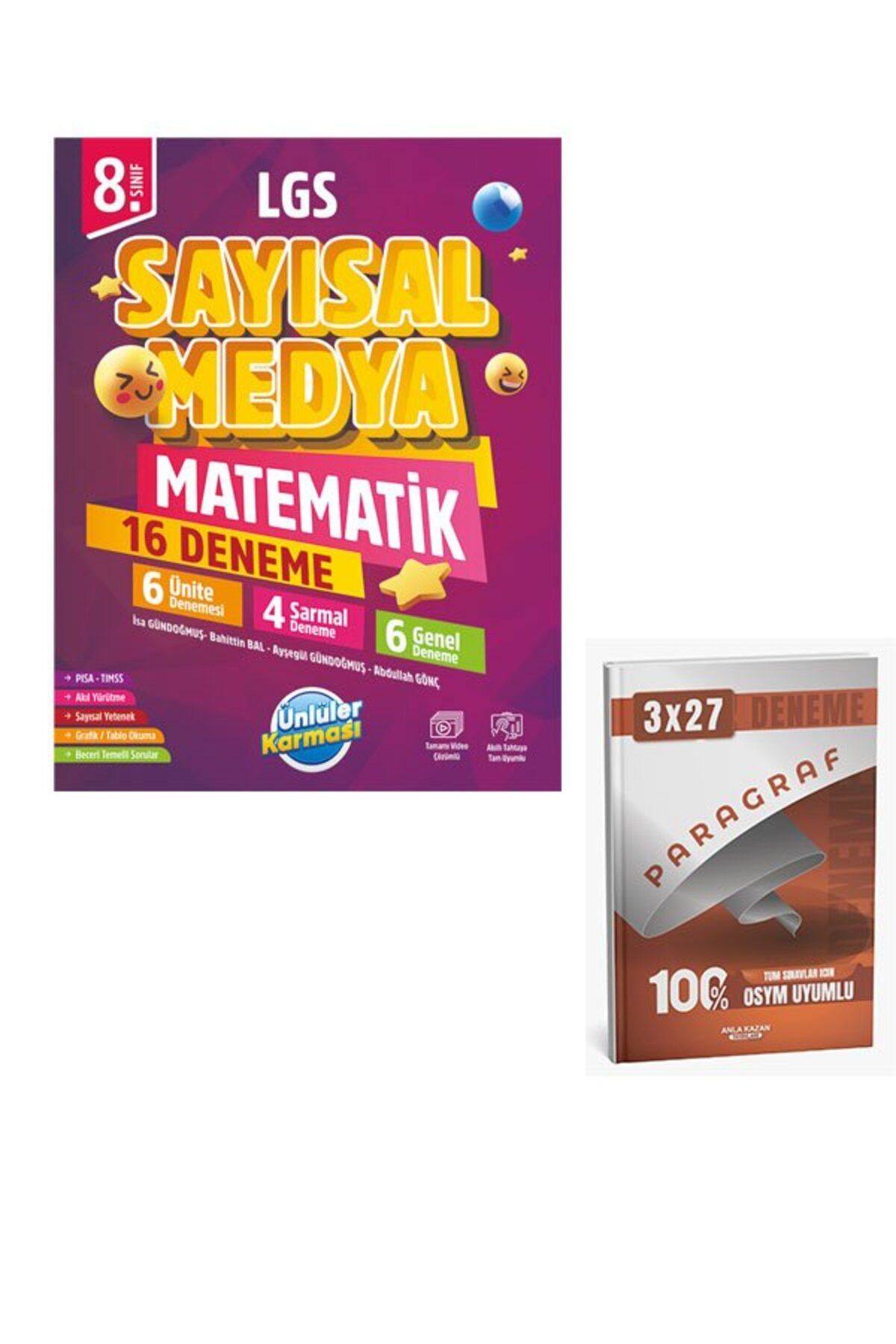 Anla Kazan Yayınları Ünlüller 2026 8. Sınıf Sayısal Medya Matematik 16 Deneme+Anla Kazan Paragraf