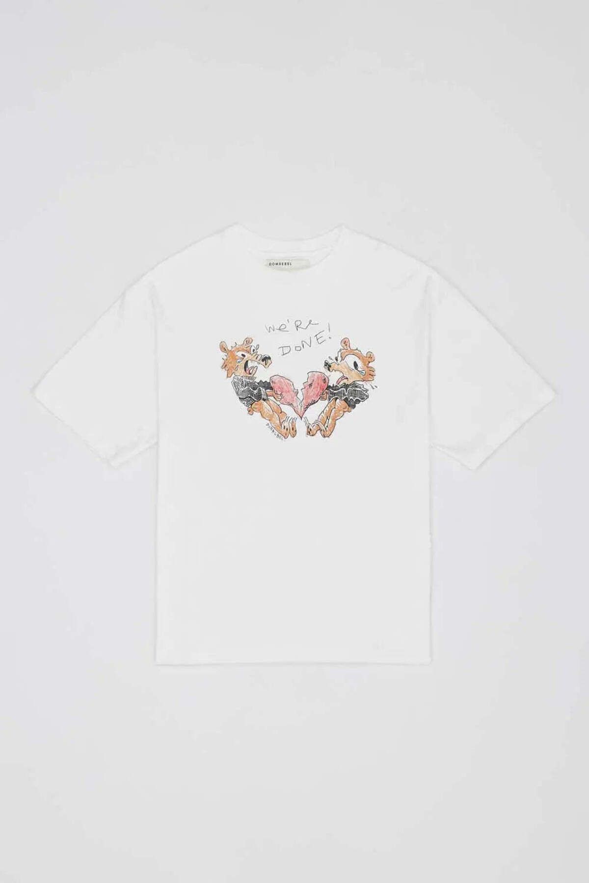 American Rag Cie Başlık: Domrebel Ivory T-Shirt: El Çizimi Ayıcıklarla ‘We’re Done!’ Tasarımı - Kanada Yapımı