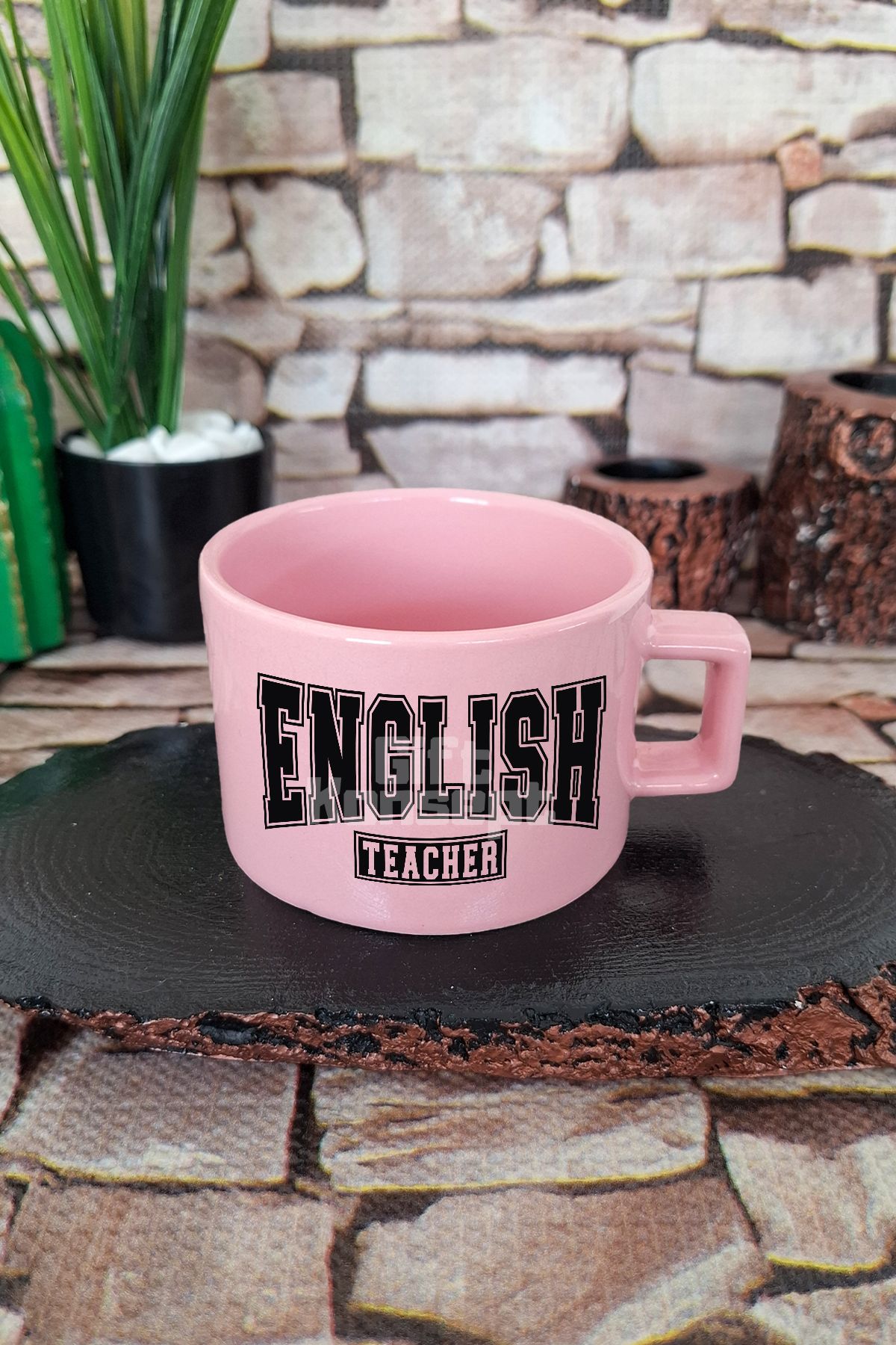 giftkonsept English Teacher 6 Baskılı İngilizce Öğretmeni Kare Kulplu Fincan Pembe Kupa Bardak