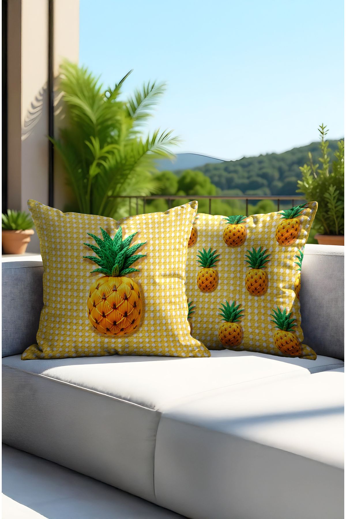 MUN HOME Dijital Baskılı ananas desenli renkli Kırlent Kılıfı.Çift Taraflı Gizli Fermuarlı 2'li KırlentKılıfı