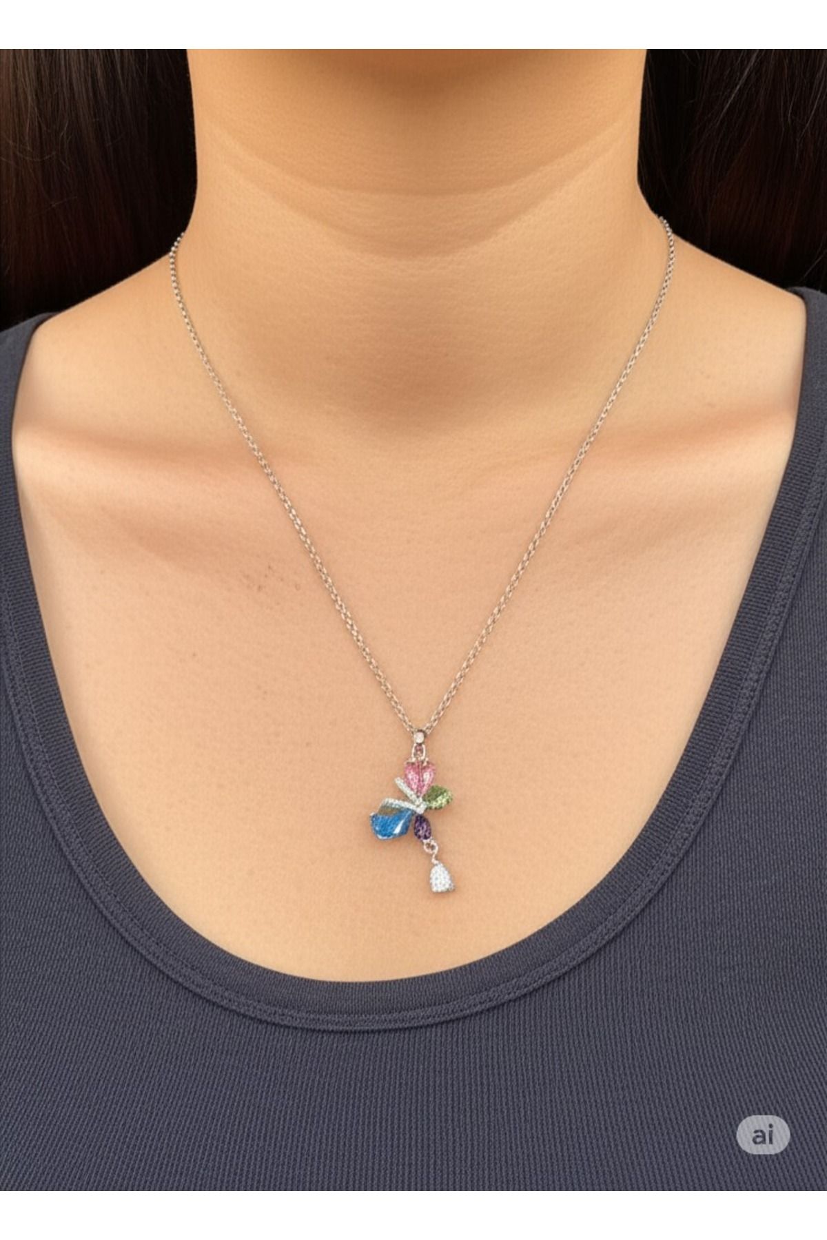 FAMEMUS ACCESSORY Renkli Kelebek Büyüsü Çelik Kolye