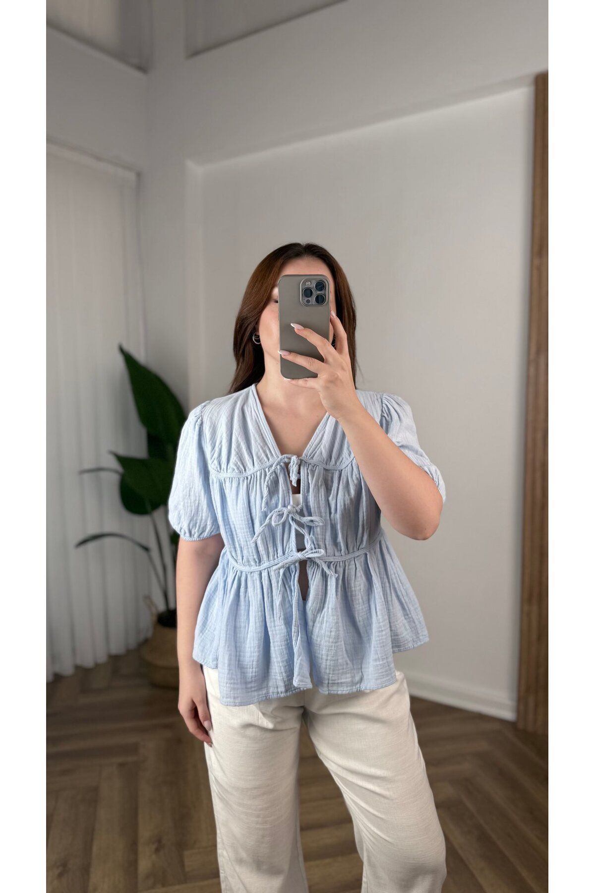 songül özdeş Yeni Sezon Bağlamalı Kısa Kollu Bluz