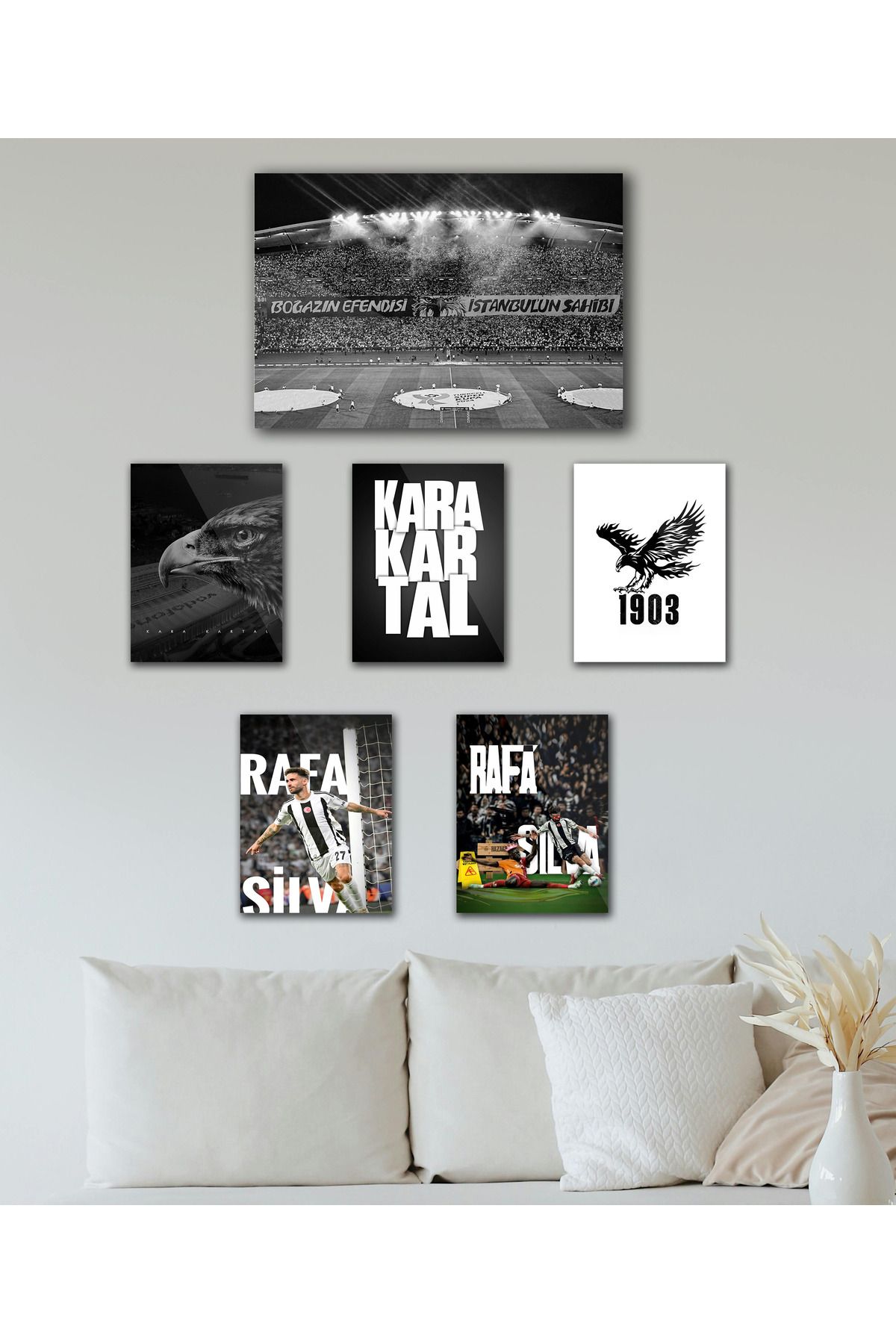 TABLOX "Beșįktaș" Kara Kartal Efsane Taraftar Dekoratif Tablo Rafa Silva Futbol MDF 6 Parça Set