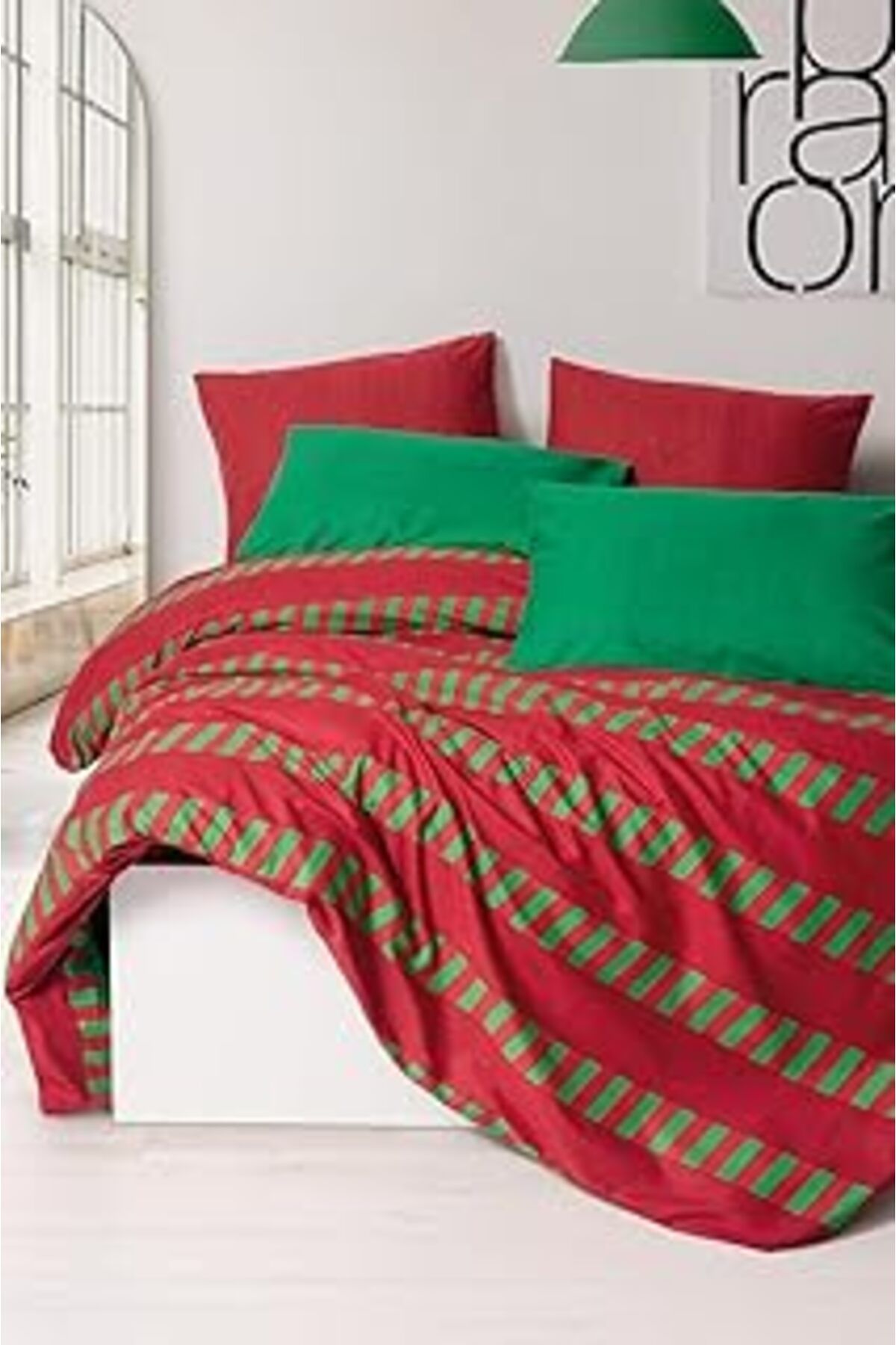 NETWORK ART Cozy Home Festive Çift Kişilik Lastikli Çarşaflı Nevresim Takımı Holly Yeşil