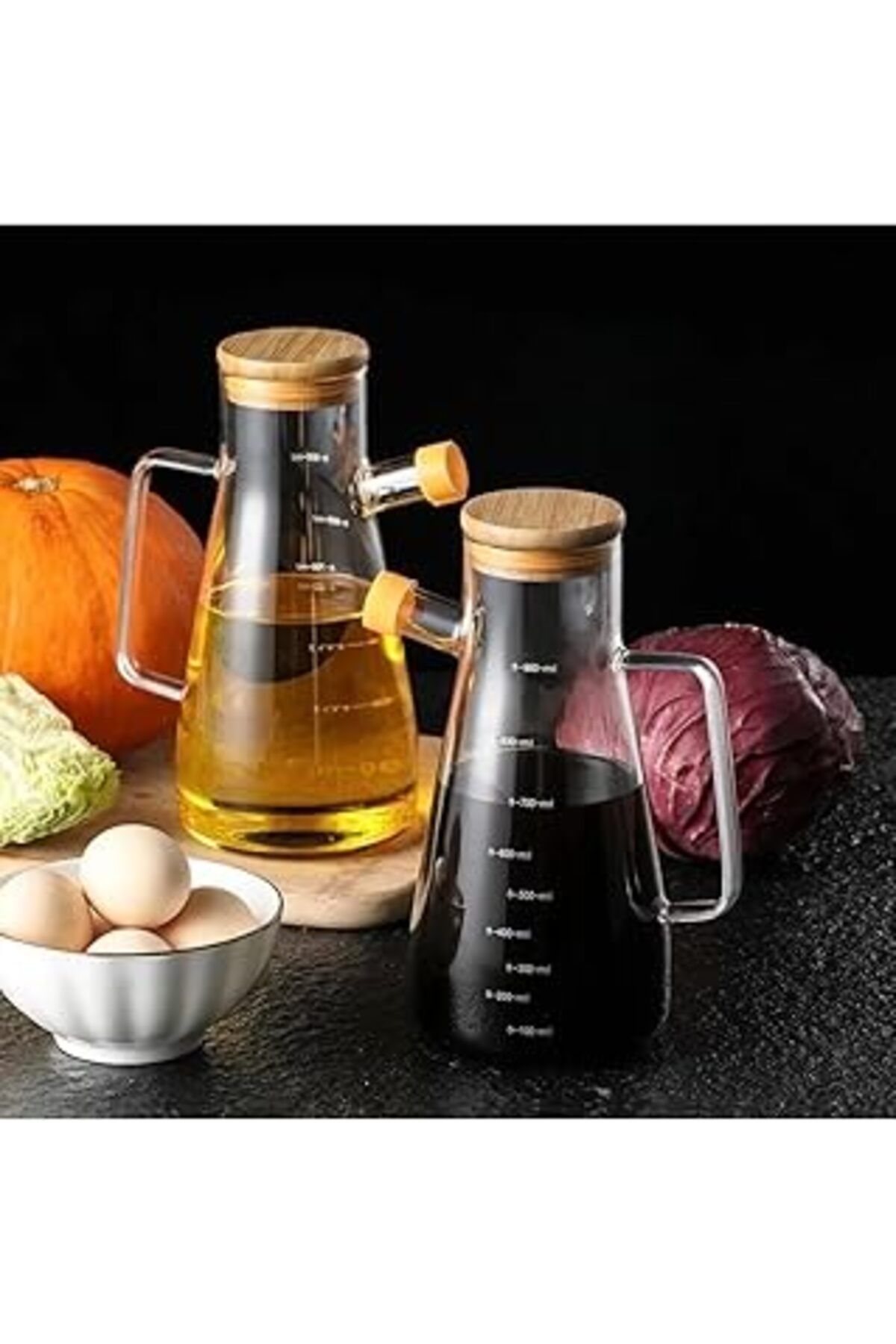 Mu Art Ahşap Fbzhome Yağlık Sirkelik Seti Silikon Contalı Bambu Kapaklı Bambu Altlık 3'Lü Set Yağdanlık
