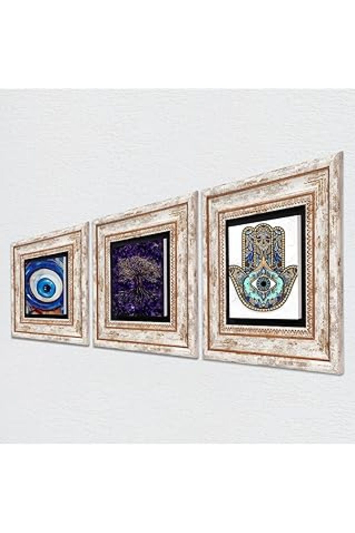 NETWORK ART Pinecone Nazar, Hayat Ağacı, Fatma Ana Eli (Hamsa) Taş Duvar Tablosu - Çerçeveli Taş Tablo - Dekora