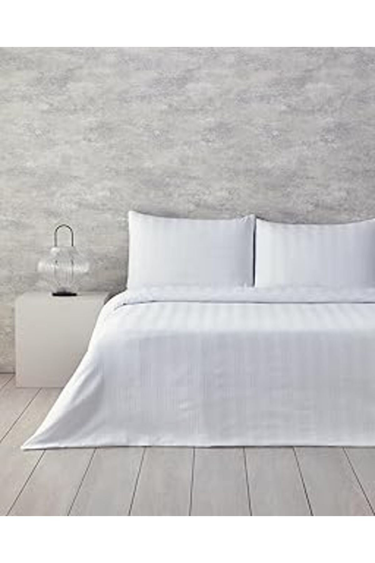 ASİTAN English Home Lior Çizgili Pamuk Saten King Size Nevresim Takımı Beyaz