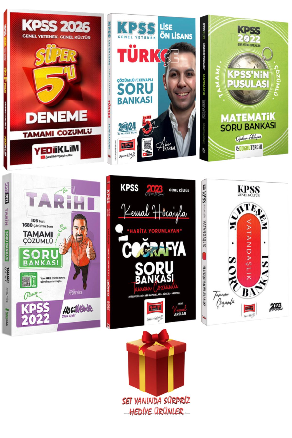 Yediiklim Yayınları 2026 KPSS GYGK Süper Deneme+Türkçe+Matematik+Tarih+Coğrafya+Vatandaşlık Soru Bankası Seti+Hediye