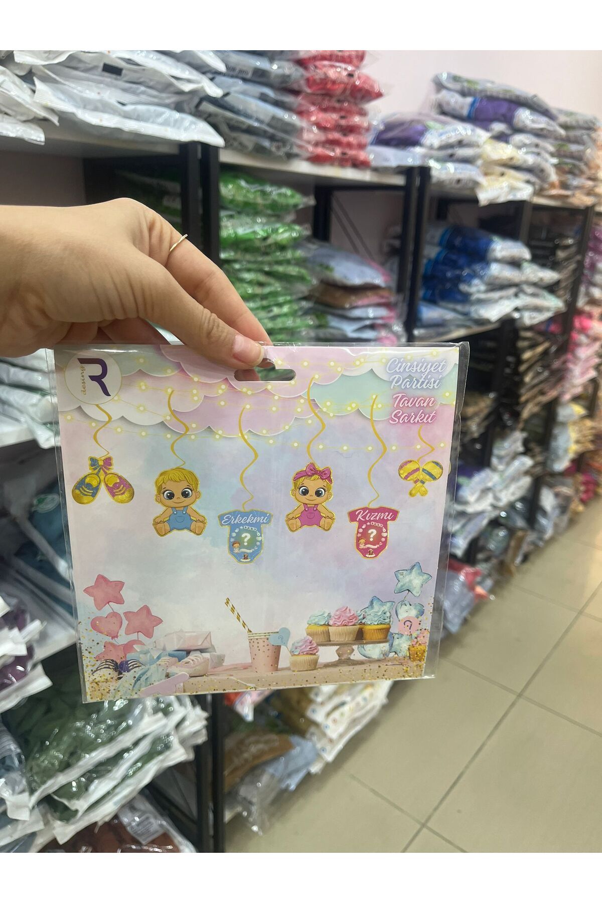 BALON HOME Cinsiyet Partisi Kız mı Erkek mi Dekoratif Figürlü Banner Asma Süs