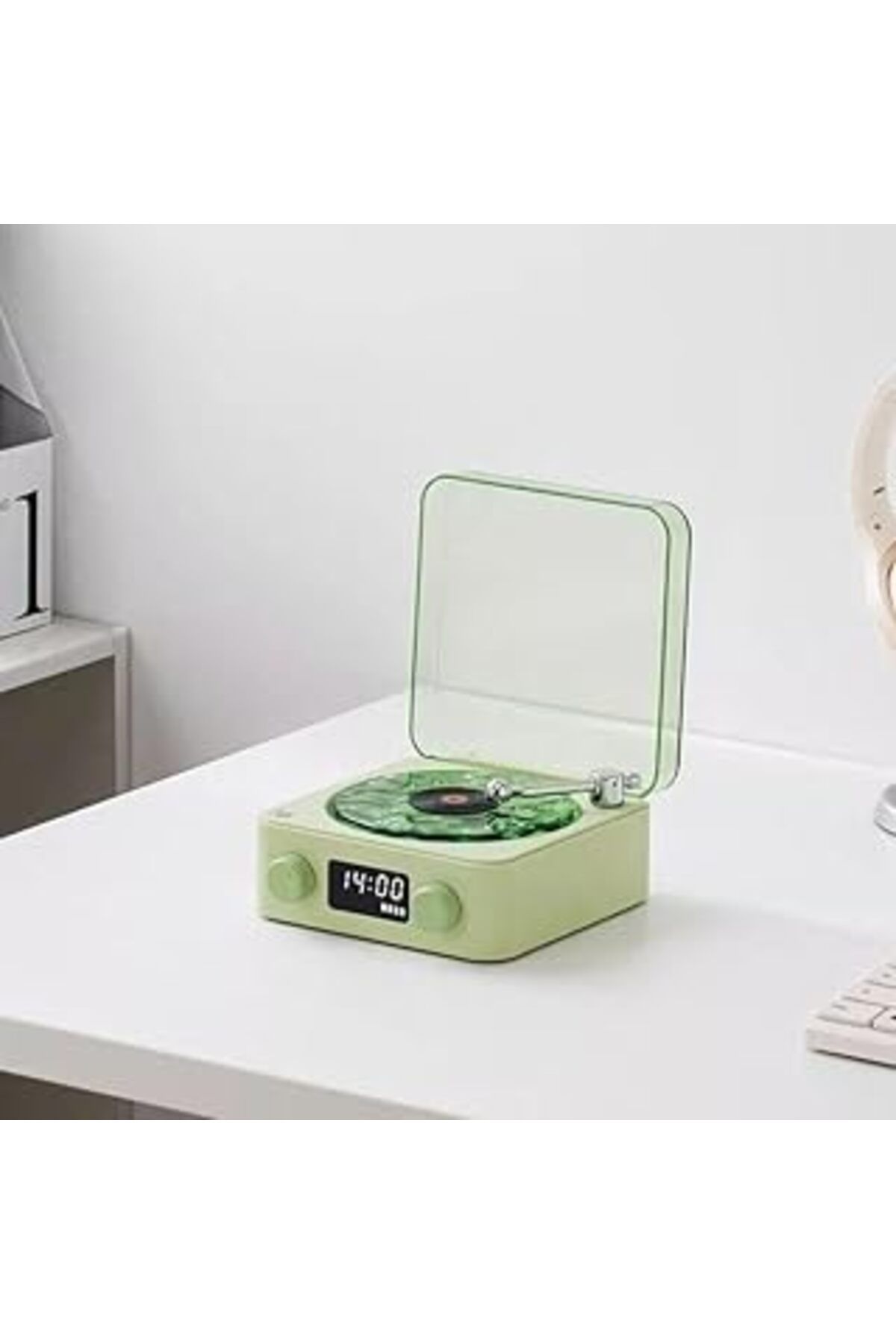 ASİTAN Waves Nostalji Plak Görünümlü Bluetooth Hoparlör 3D Ses Dalgası Retro Müzik Plak Gece Lambası Yeşil
