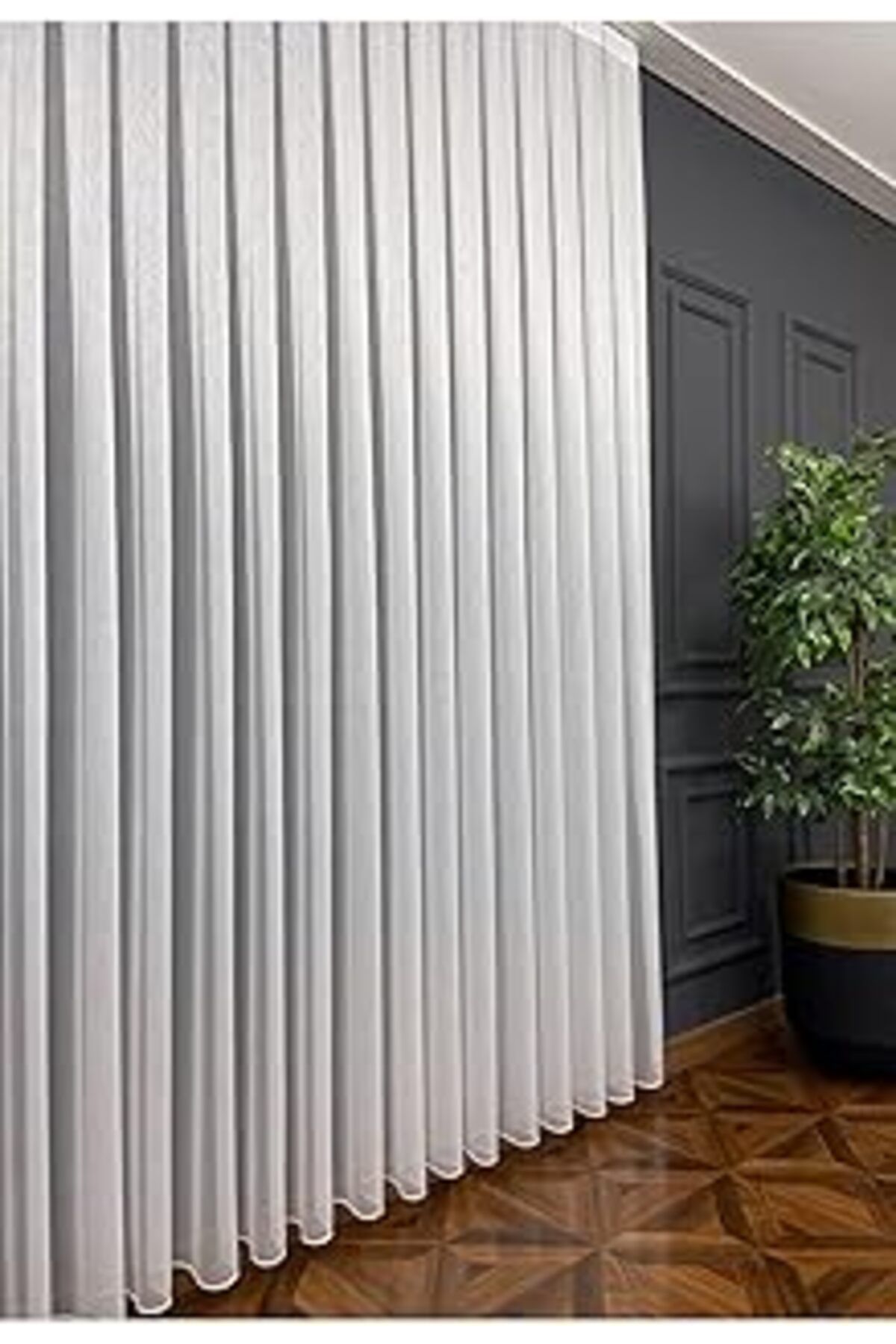 ASİTAN Ev Depo Home Seyrek Pile İnce Çizgili Tül Perde Tek Kanat Simli0152Syrk, Ekru, 270 X 260