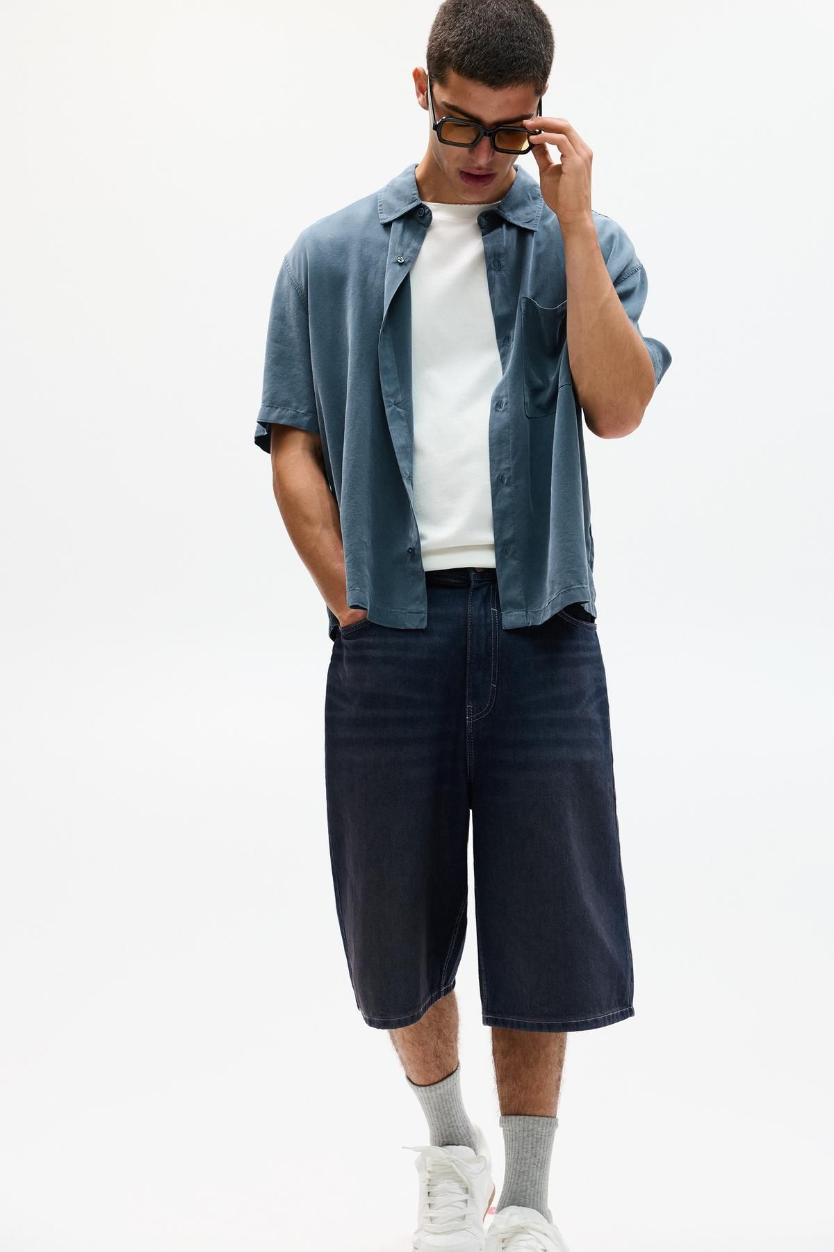 Pull & Bear Dökümlü kısa kollu gömlek