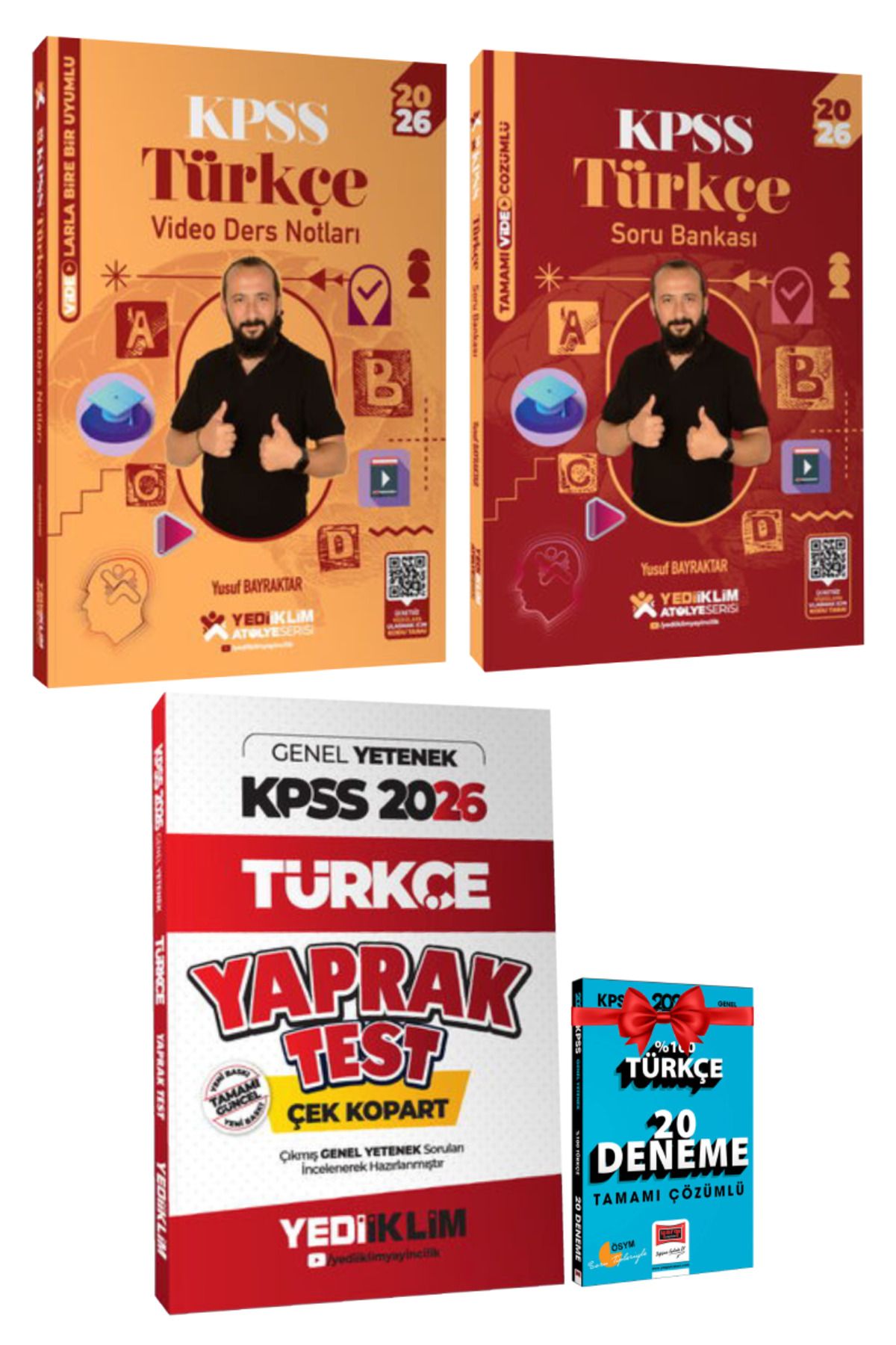 Yediiklim Yayınları 2026 KPSS Türkçe Video Ders Notları+Soru Bankası+Yaprak Test+Hediye Türkçe Deneme | Yusuf Bayraktar