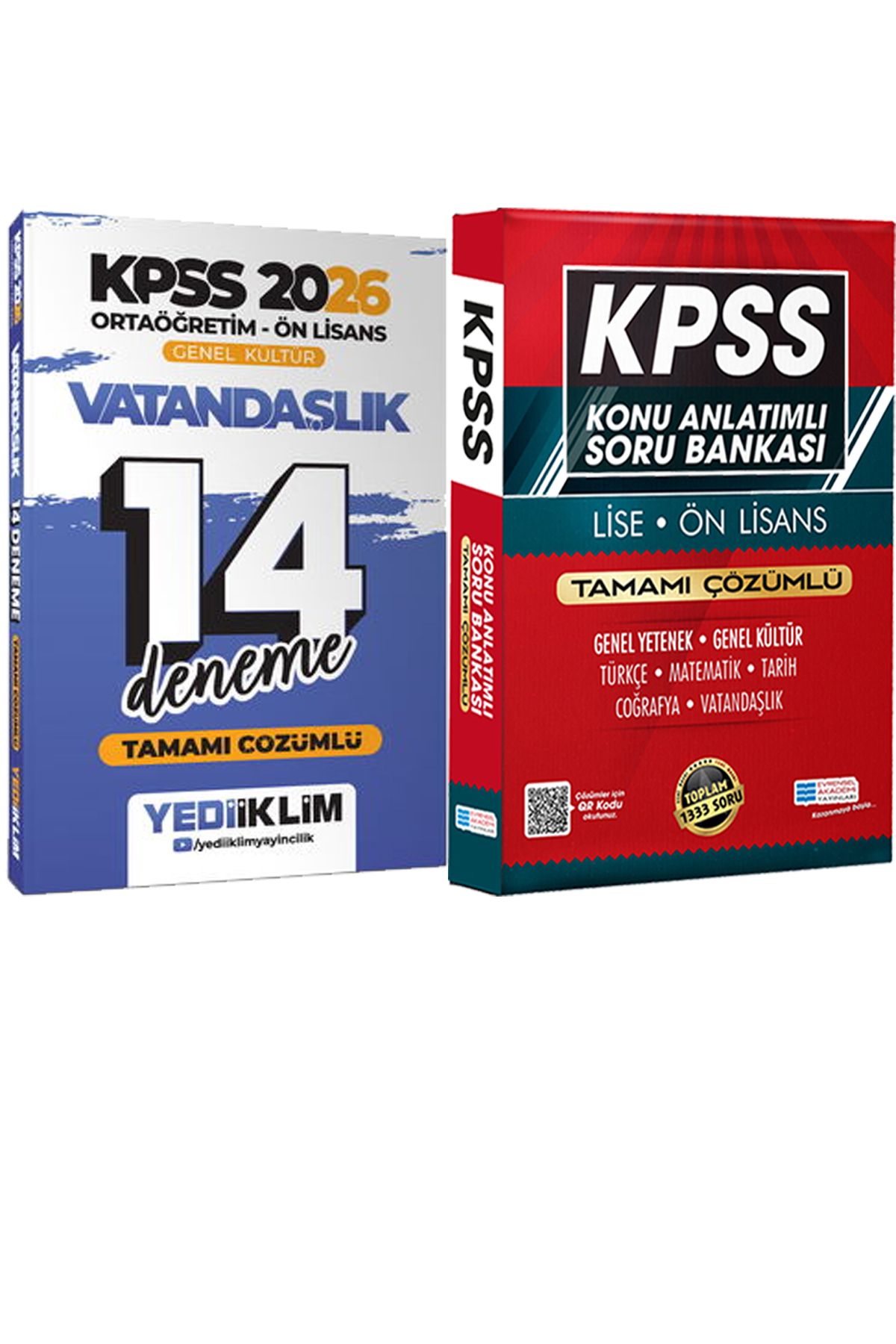 Yediiklim Yayınları 2026 KPSS Ortaöğretim Ön Lisans Vatandaşlık Çözümlü 14 Deneme + Lise Önlisans Konu Ant. Soru