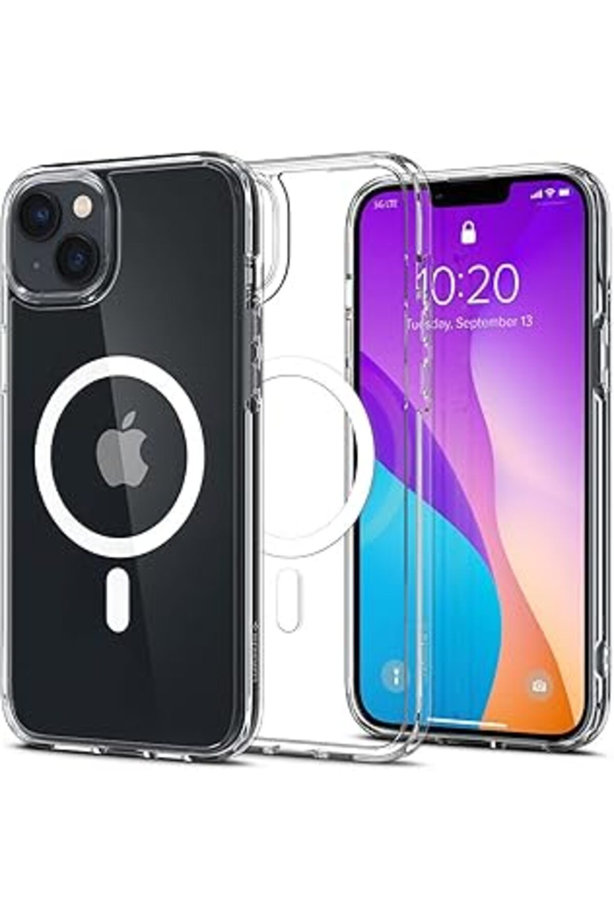 Mu Art Ahşap Iphone 14 / Iphone 13 Kılıf Crystal Hybrid Magfit (Magsafe Uyumlu) White - Acs04682