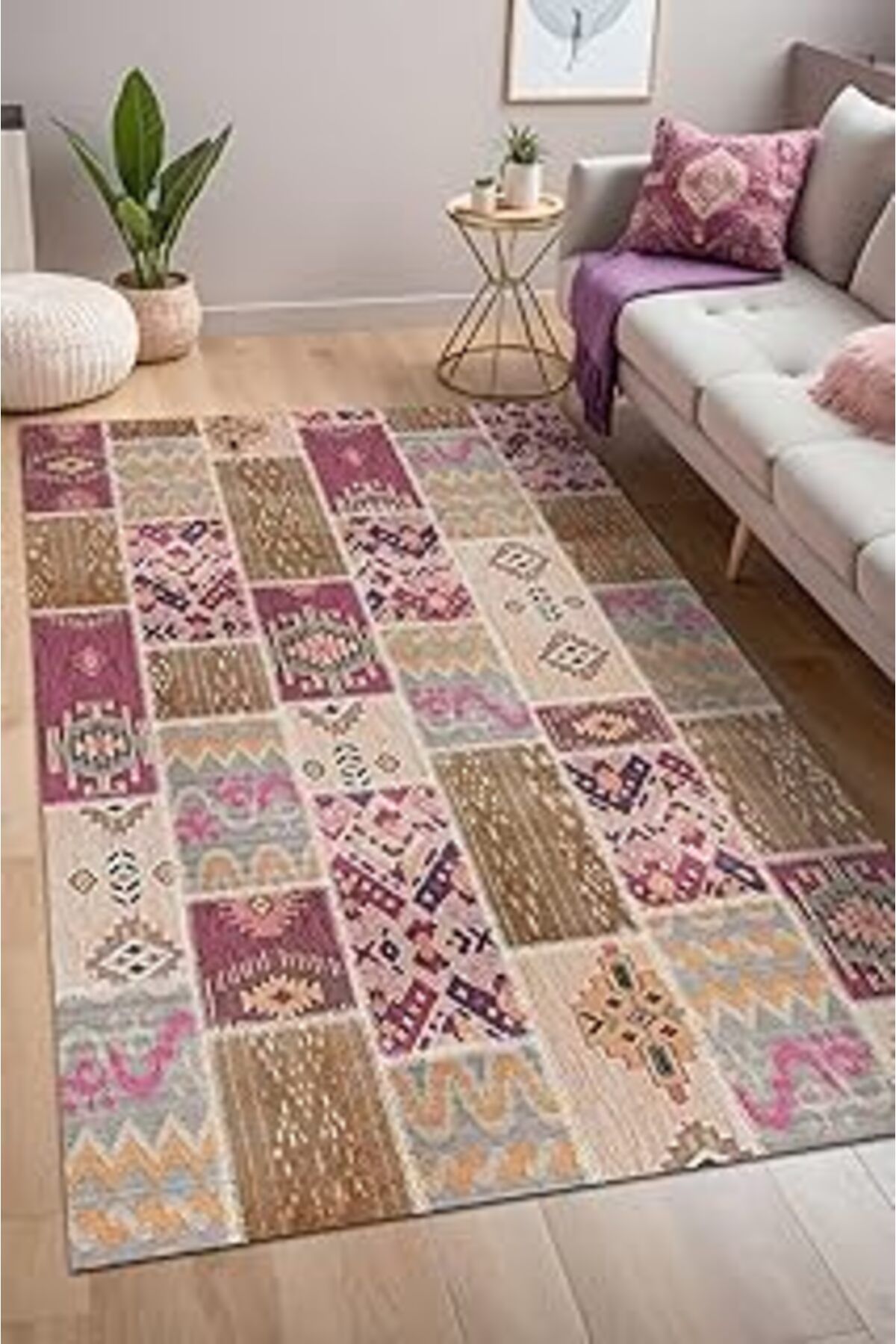 ASİTAN Depoba Elara Patchwork Şönil Kaymaz Doğal Pamuk Tabanlı Yıkanabilir Antibakteriyel Çevre Dostu Salo