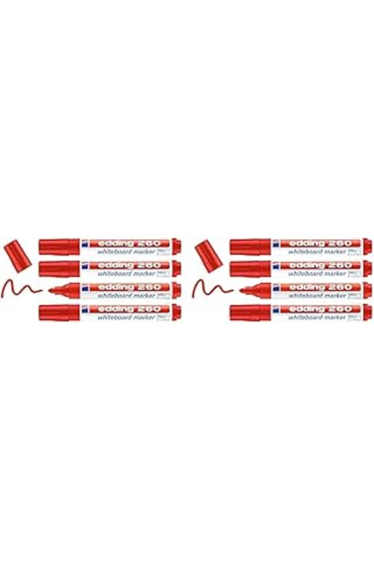 Qedii Edding 260 Beyaz Yazı Tahtası Kalemi, Kırmızı, 4'Lü Set, Yuvarlak Uç 1,5-3 Mm 2Li Paket
