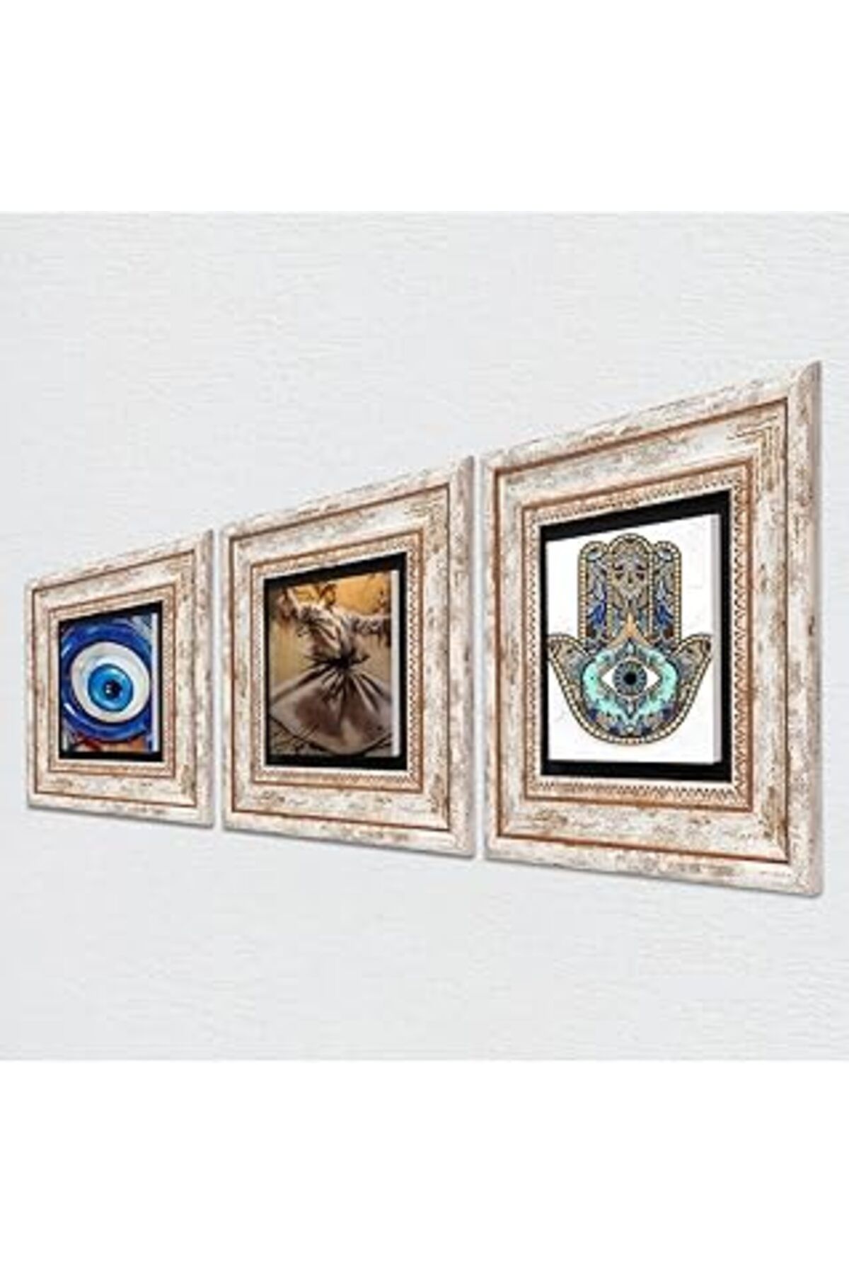 NETWORK ART Pinecone Nazar, Semazen, Fatma Ana Eli (Hamsa) Taş Duvar Tablosu - Çerçeveli Taş Tablo - Dekoratif