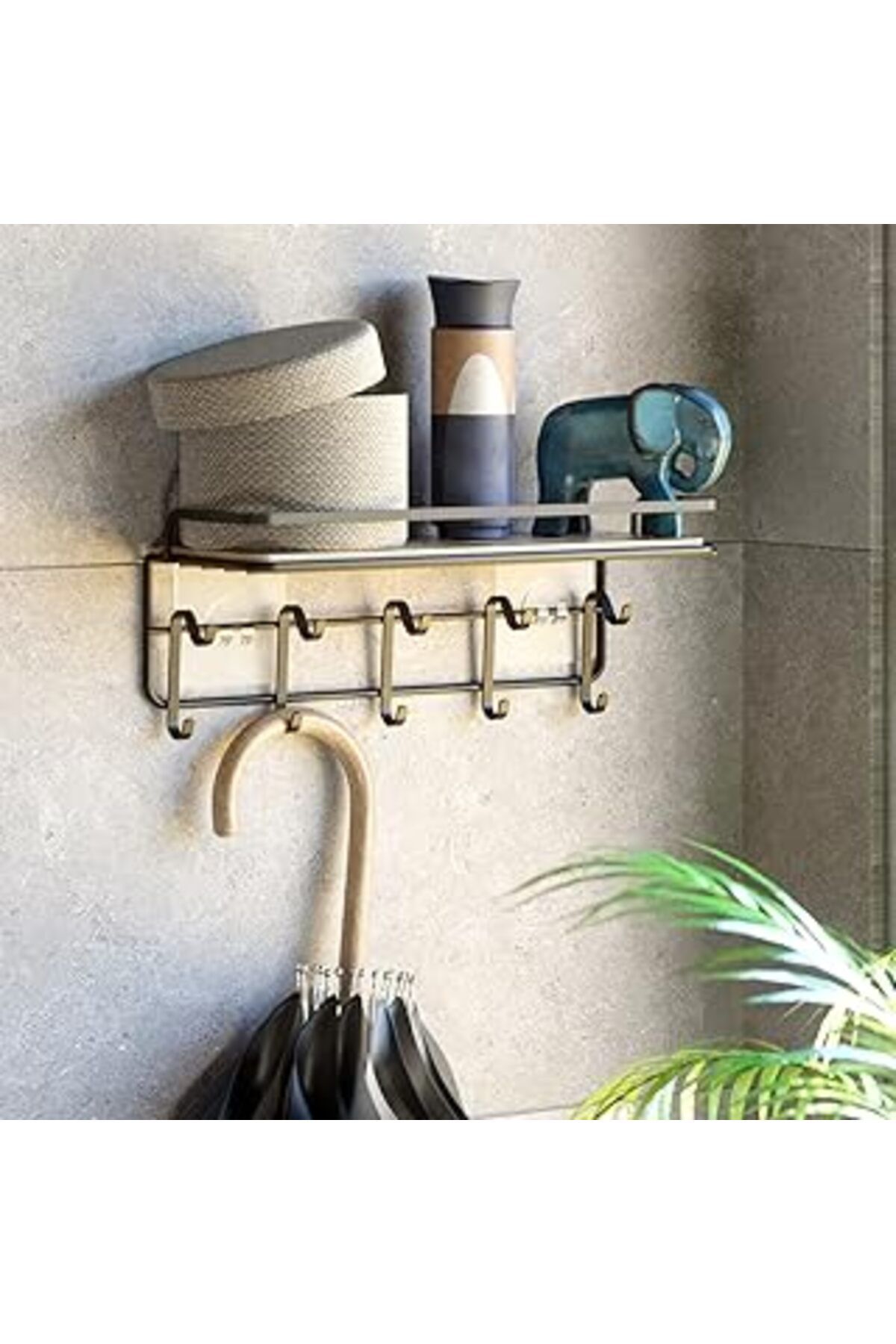 Mu Art Ahşap Tekno-Tel Yapışkanlı Askılı Lamalı Raf Mat Siyah St171