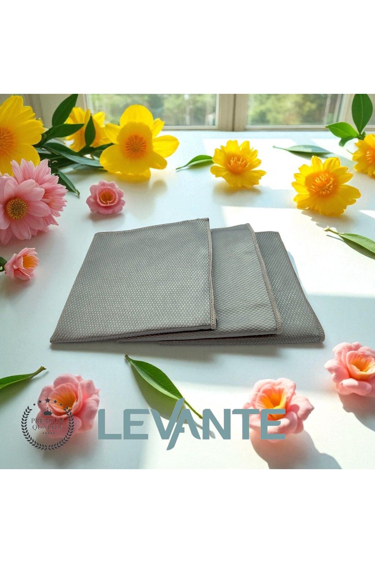 Levante Baklava Desenli Mikrofiber Cam Bezi 3’lü Set – 40x40 cm | Çizmez & Ultra Emici