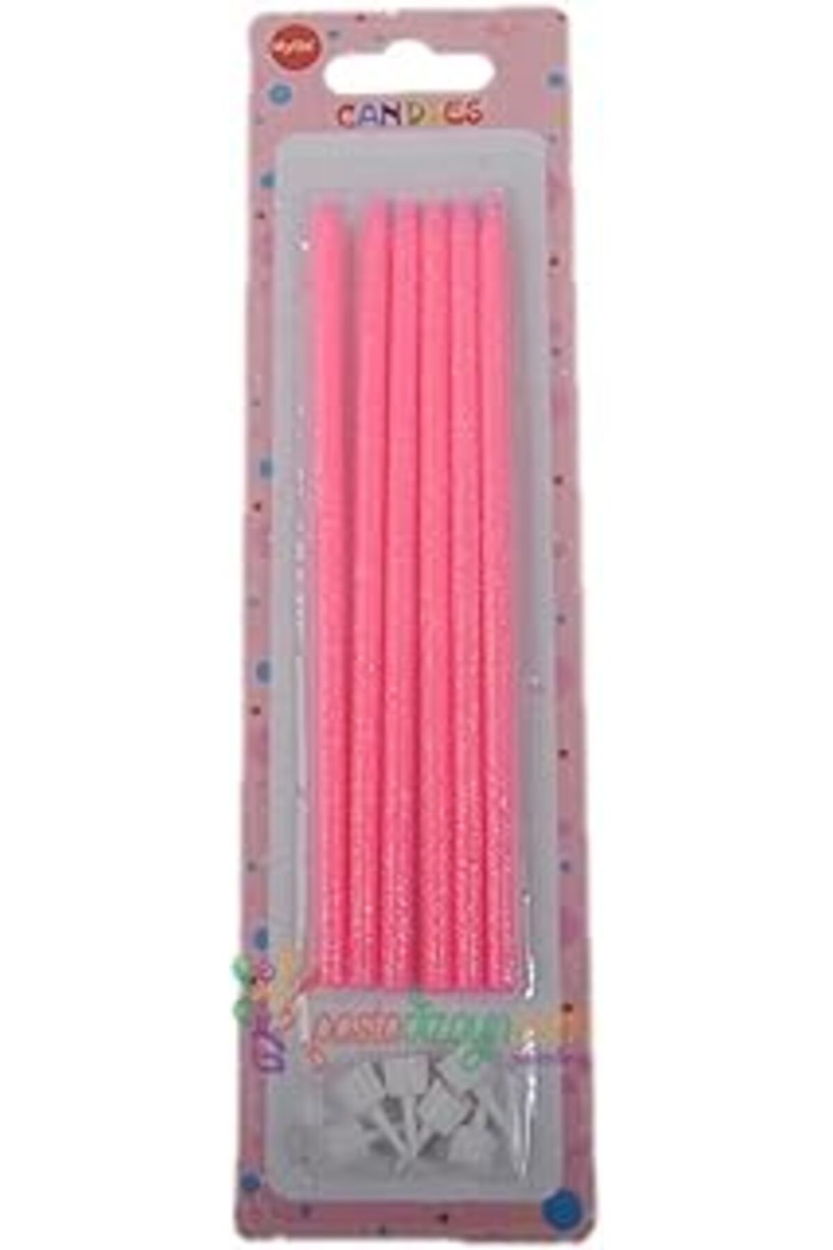 NETWORK ART Pastadizayn Pembe Renkli Simli Uzun Mum Seti
