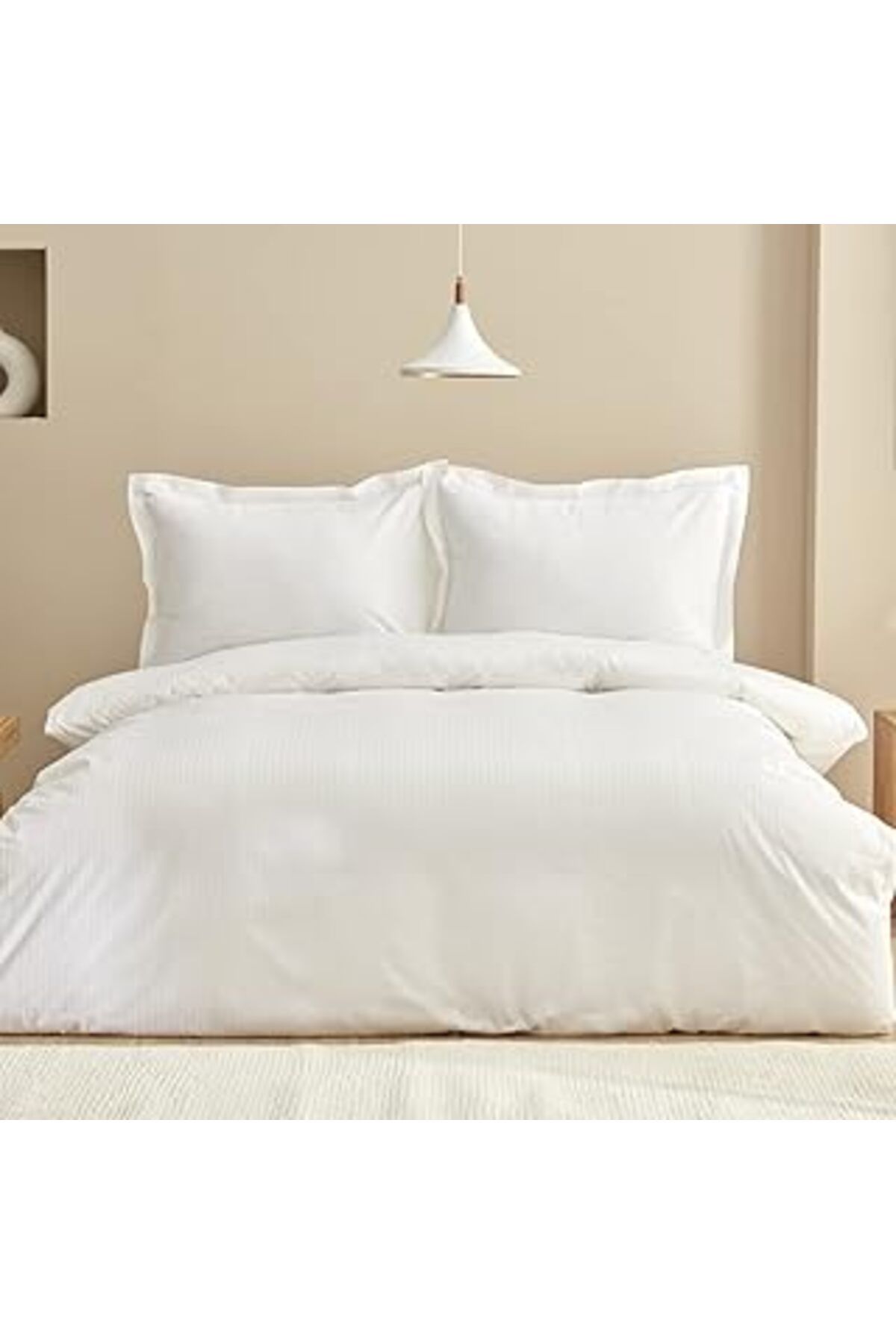 Mu Art Ahşap Karaca Home Uniq %100 Pamuk Çift Kişilik Saten Nevresim Takımı Beyaz