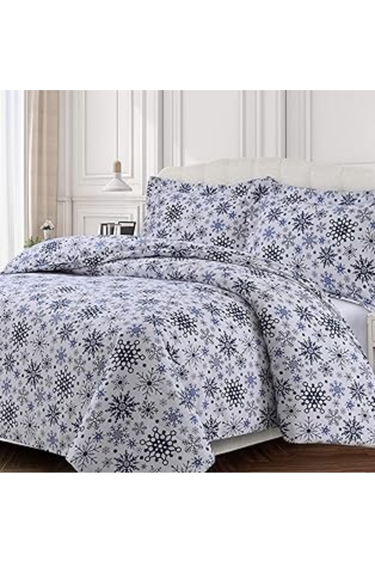 Qedii Tribeca Living Nevresim Takımı,%100 Pamuk Flanel, Kar Taneleri, Queen