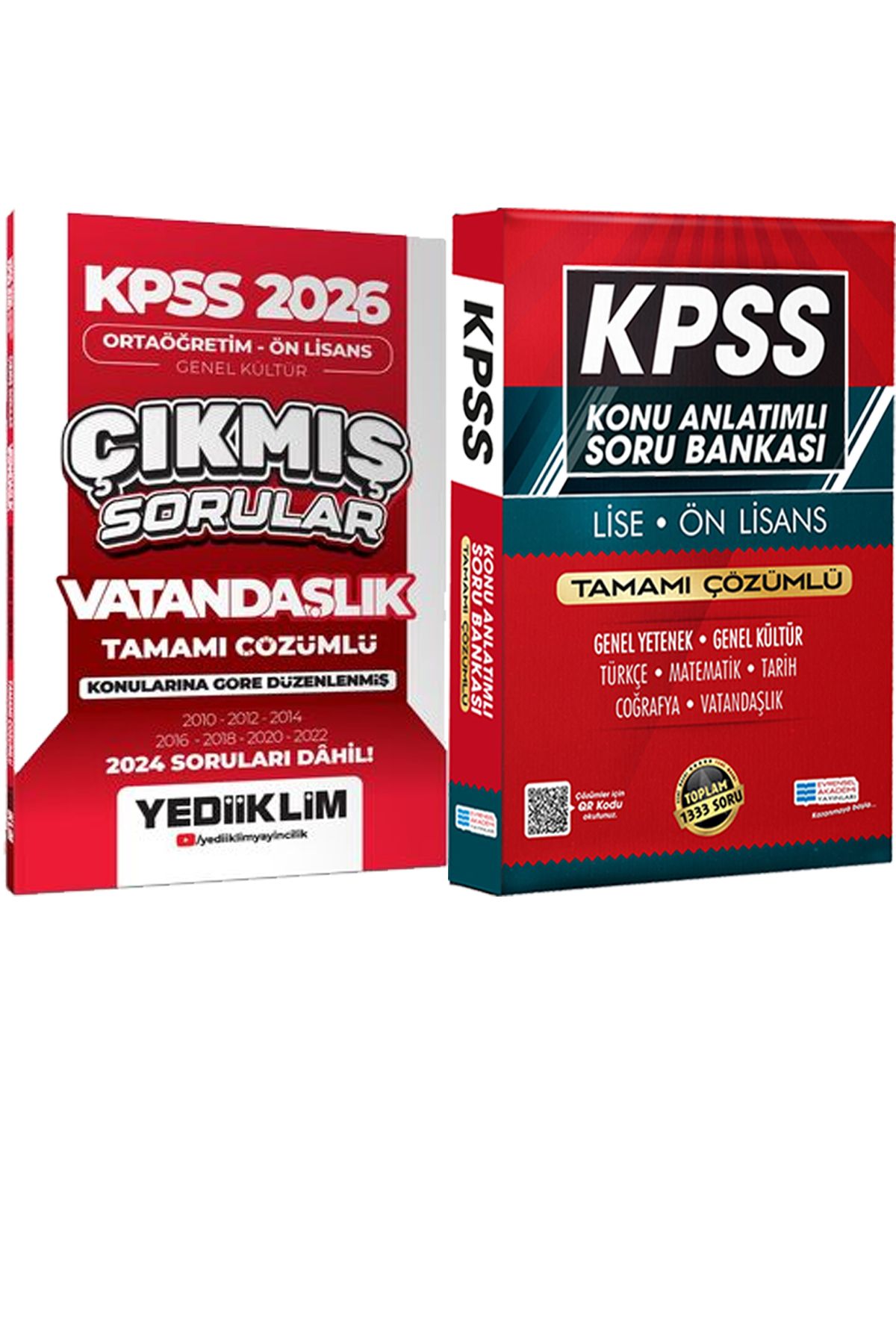 Yediiklim Yayınları KPSS Ortaöğretim Ön Lisans Genel Kültür Vatandaşlık Çözümlü Çıkmış + Lise Önlisans Konu Ant. Soru