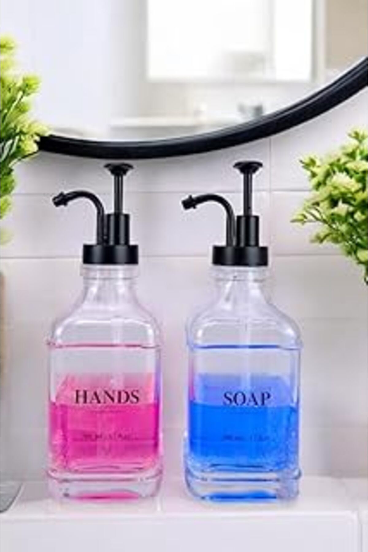 Mu Art Ahşap Digithome 2’Li Cam Sıvı Sabun Ve Losyon Etiketli Siyah Tıpalı Deterjan Şişesi Sabunluk 500 Ml - F/1