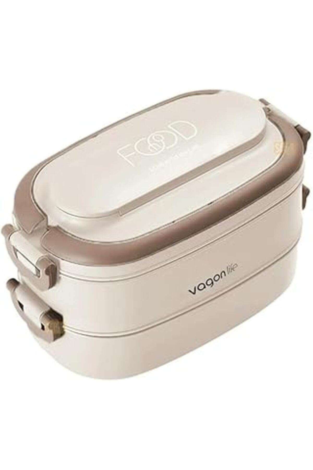 ASİTAN Vagonlife Bento 1140ml Lunchbox 2 Katlı 4 Bölmeli Mini Kaseli Çelik Sefer Tası Yemek Kutusu (BEJ)