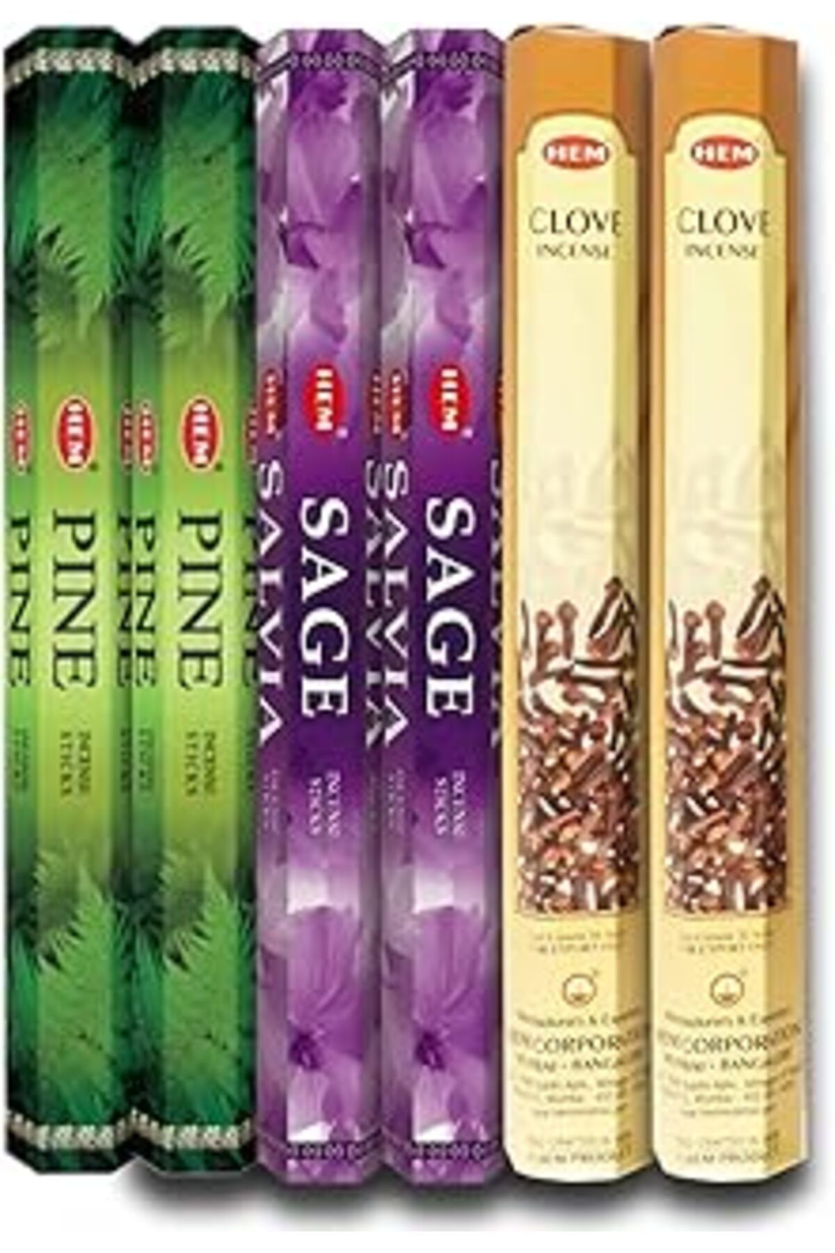 ASİTAN Güncelçarşı 6Lı Paket 3 Farklı Koku Hem Tütsü, Toplam 120 Çubuk Tütsü, 2X Sage, 2X Pine, 2X Clove K