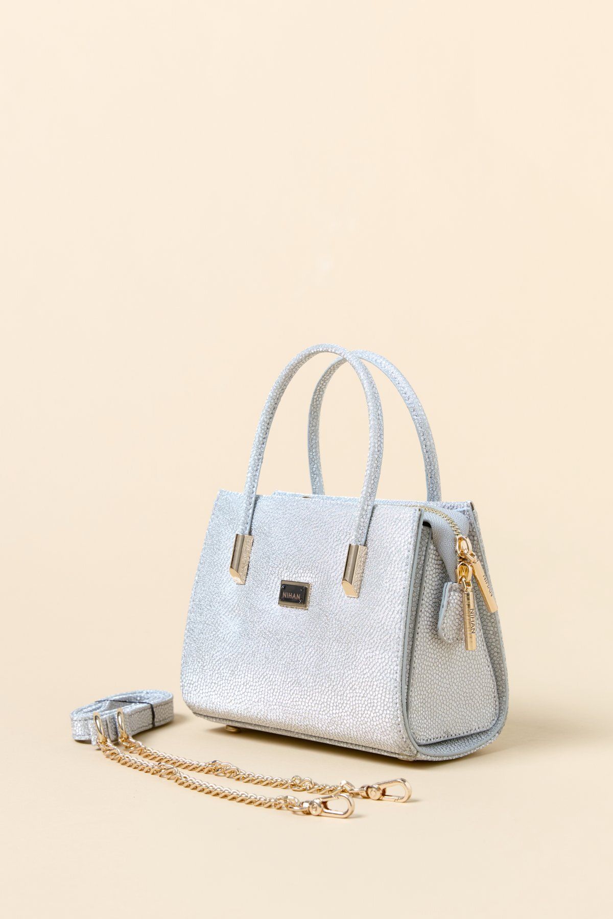 Nihan Gold Detaylı Satchel Çanta Gümüş
