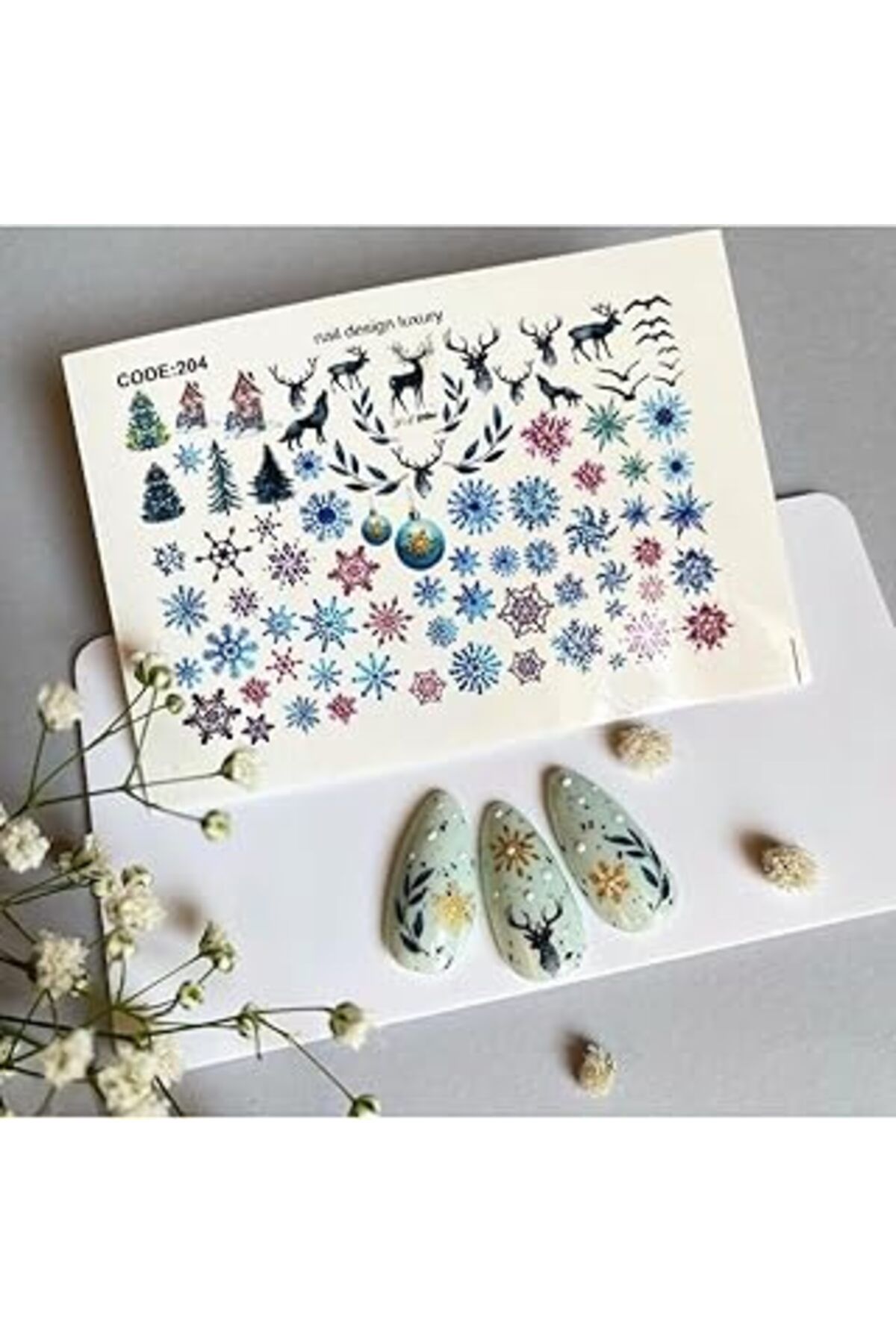 TBSProjects Renkli Kar Desenli Tırnak Dövmesi Tattoo Nail Art Sticker Scanm261