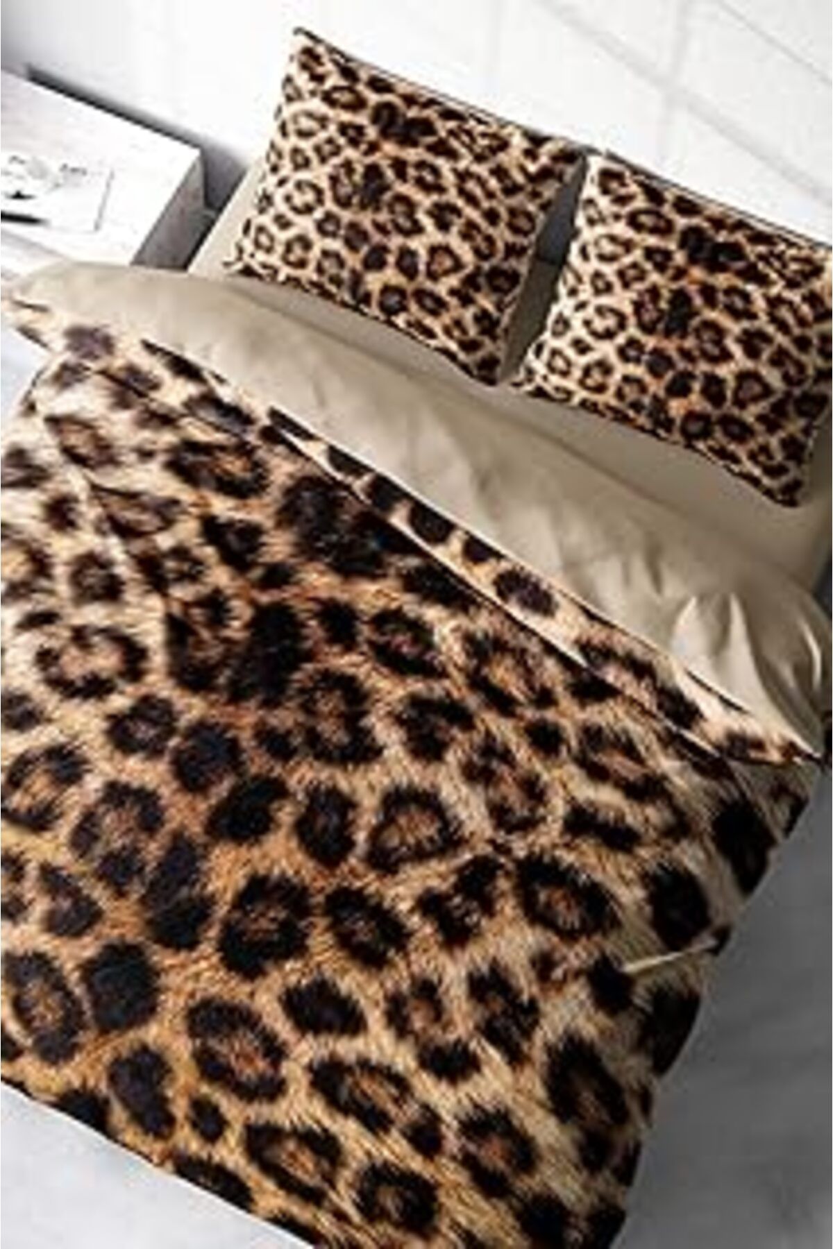 ASİTAN Monohome Leopar Çift Kişilik Nevresim Takımı Özel Dokuma Pamuk Saten Leopard Feathers