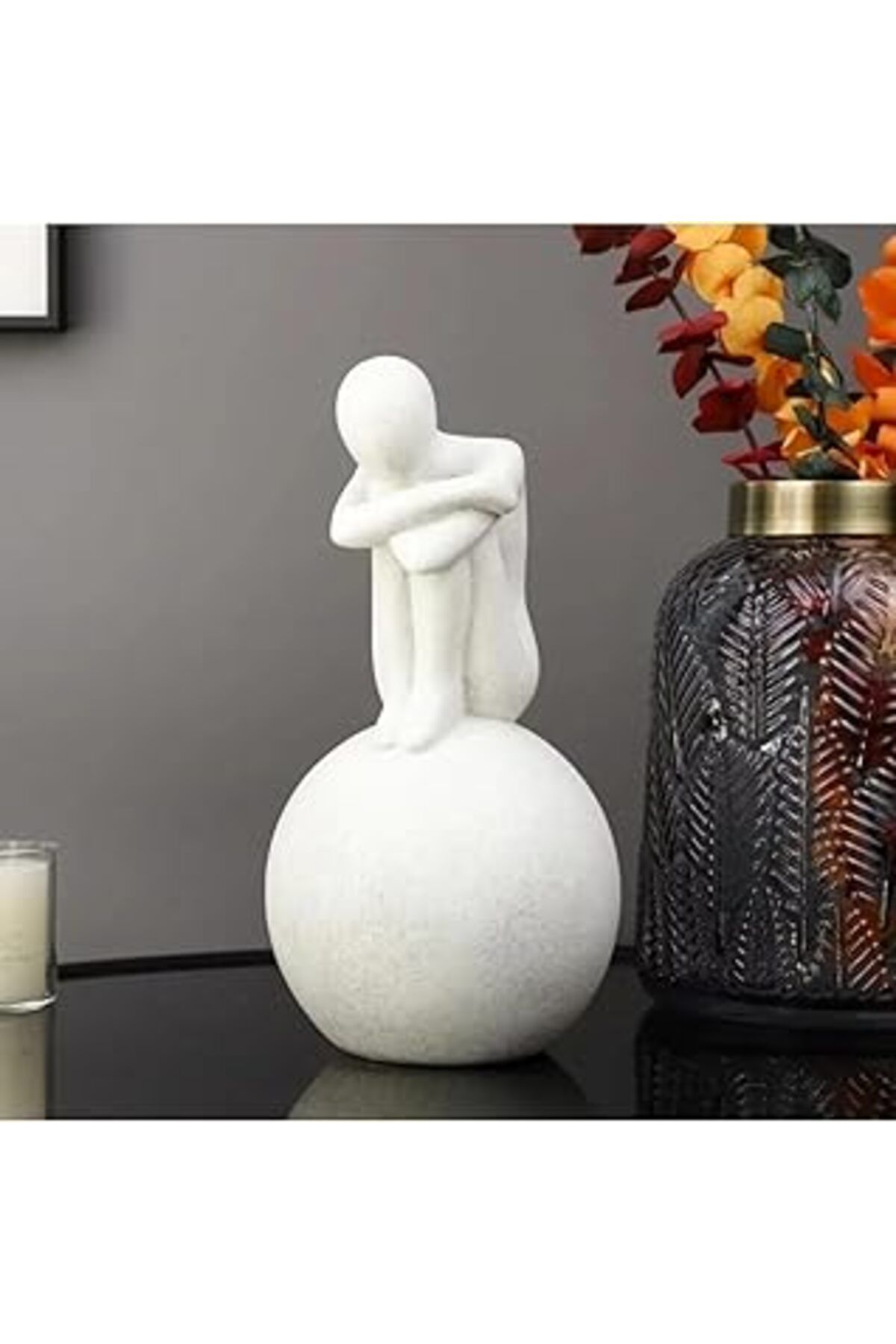 ASİTAN Modern Beyaz Heykel - Düşünen Figür Sanat Dekoru, Ev Dekorasyonu Minimalist Heykel
