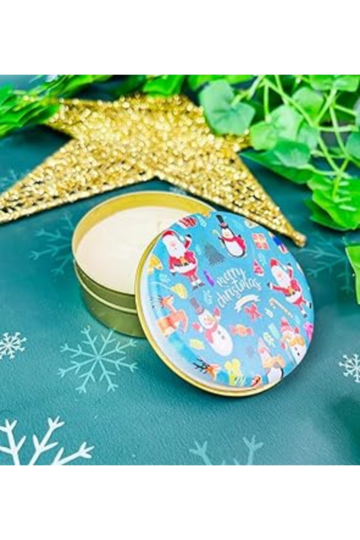 ASİTAN Giftmoda Mutlu Noeller Tasarımlı Kokulu Teneke Mum (Beyaz)