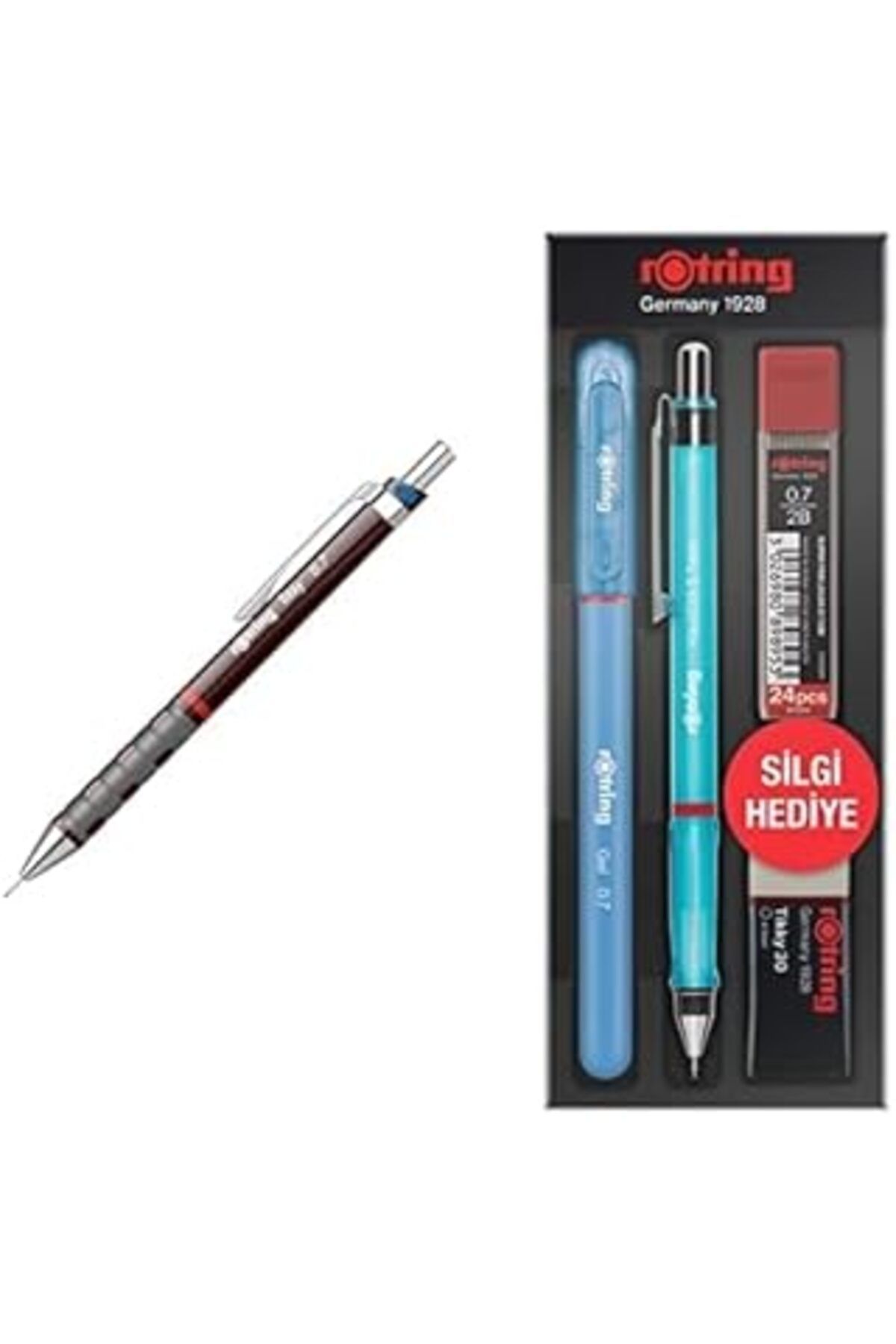 Qedii Rotring Kalem Seti (Tikky Versatil 0.7 Mm Bordo Ve Visuclick Jel Kalem Mavi)