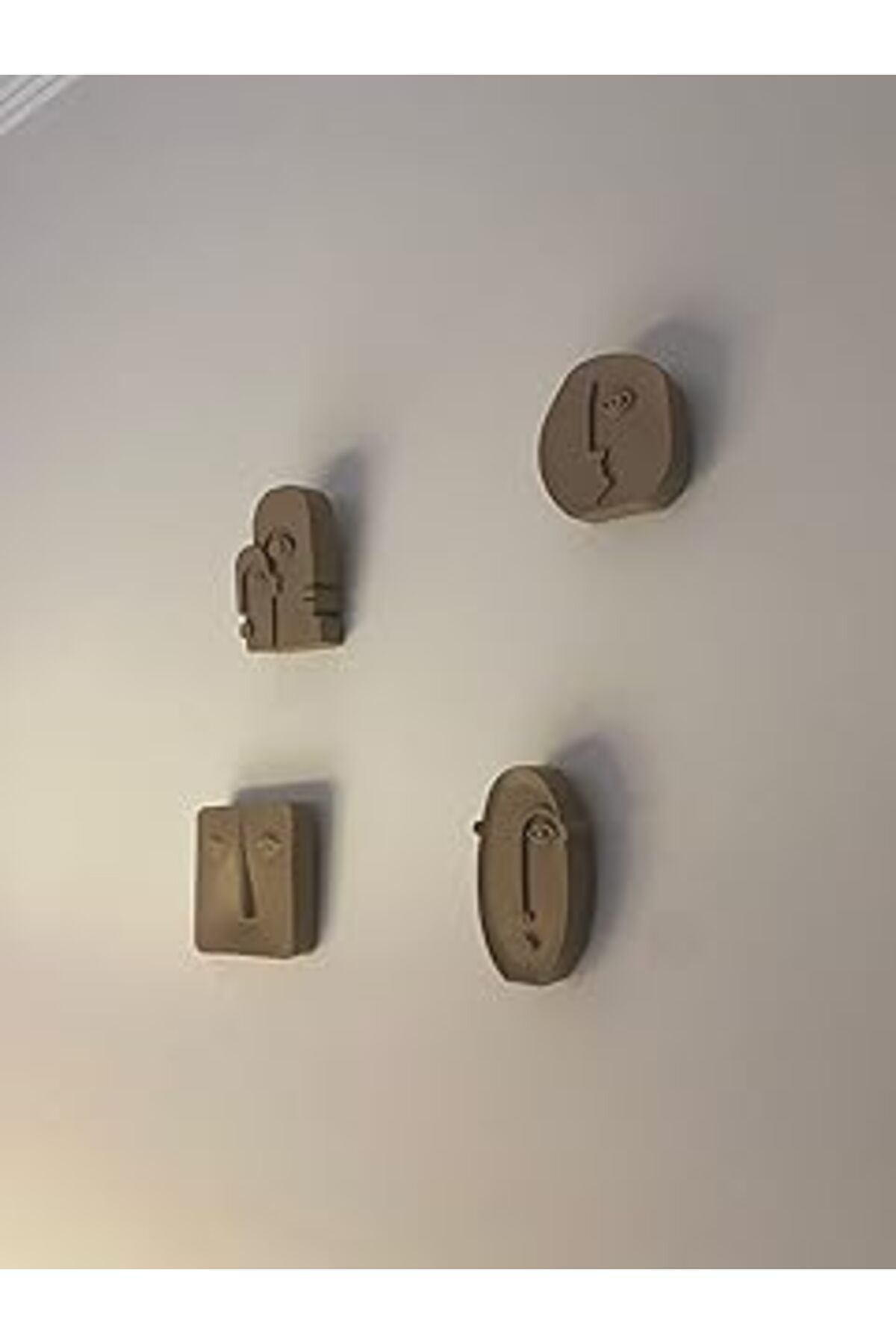 ASİTAN Dekoratif 4Lü Soyut Yüz Mini Heykel Set Bej