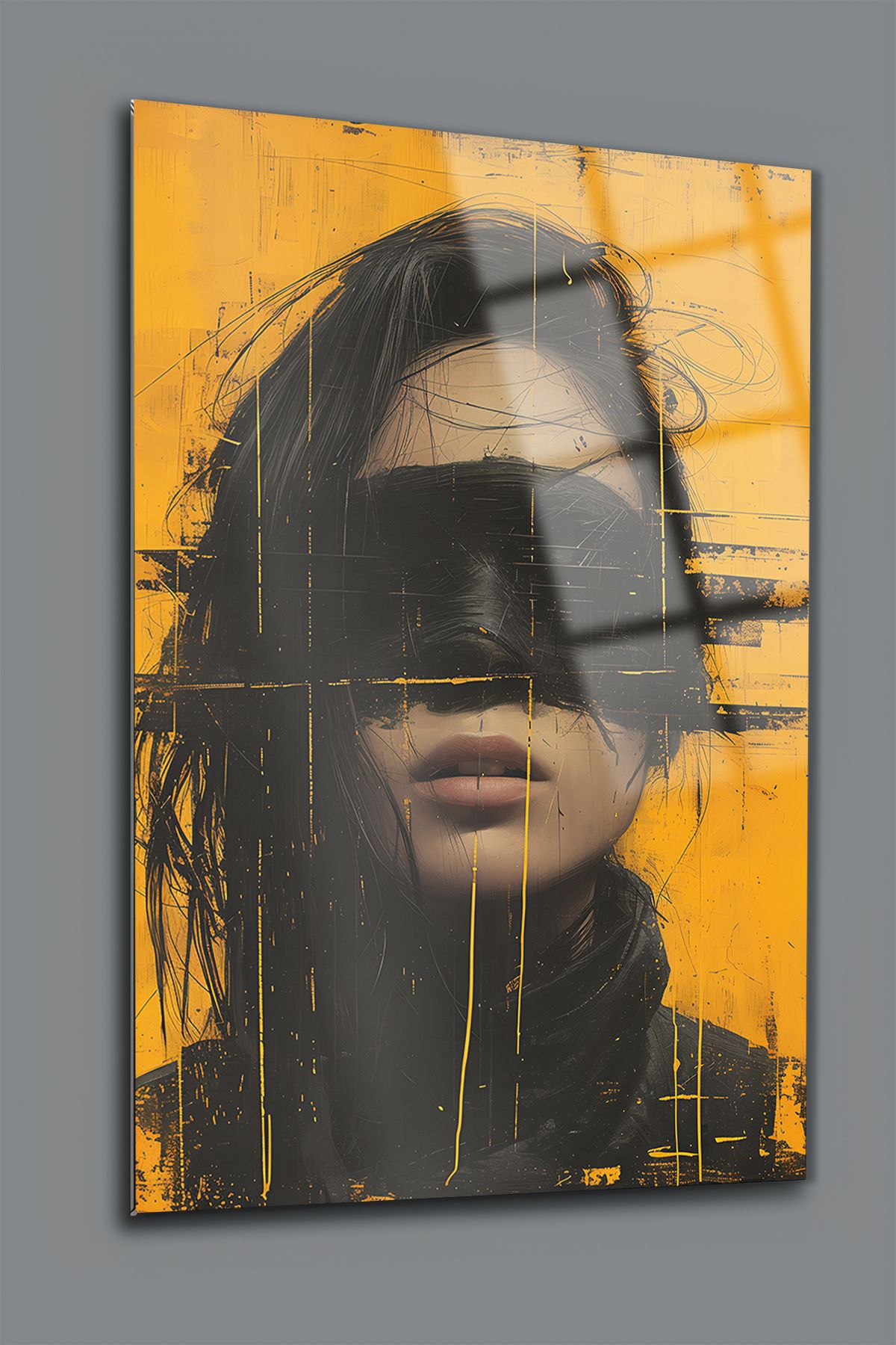 glassartdesign Gölgedeki Kadın Cam Tablo - Modern Tablo - Sürrealist Tablo
