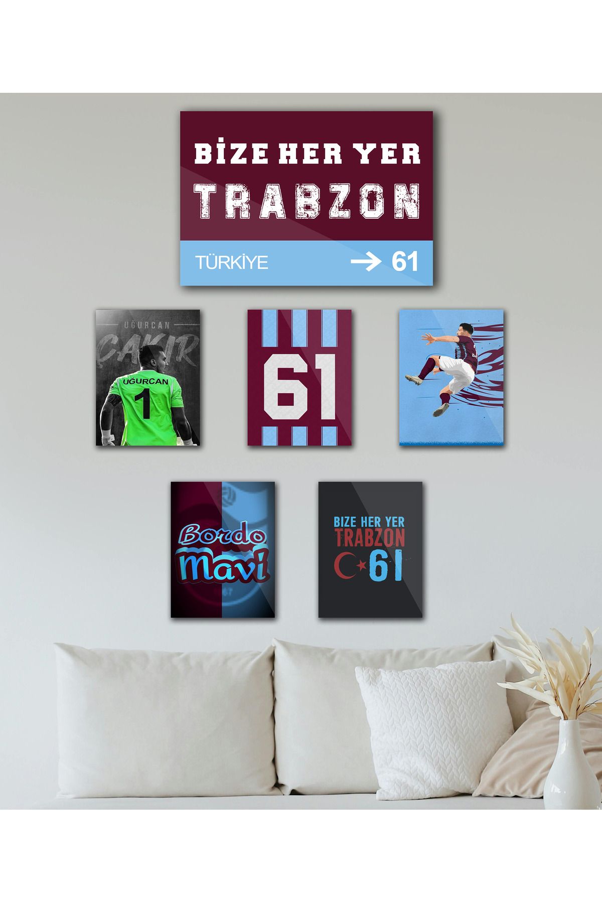 TABLOX "Ťrabżonspor" Bize Her Yer Trabzon Plaka Karadeniz Uğurcan Çakır Dekoratif MDF Tablo Seti 6 Parça