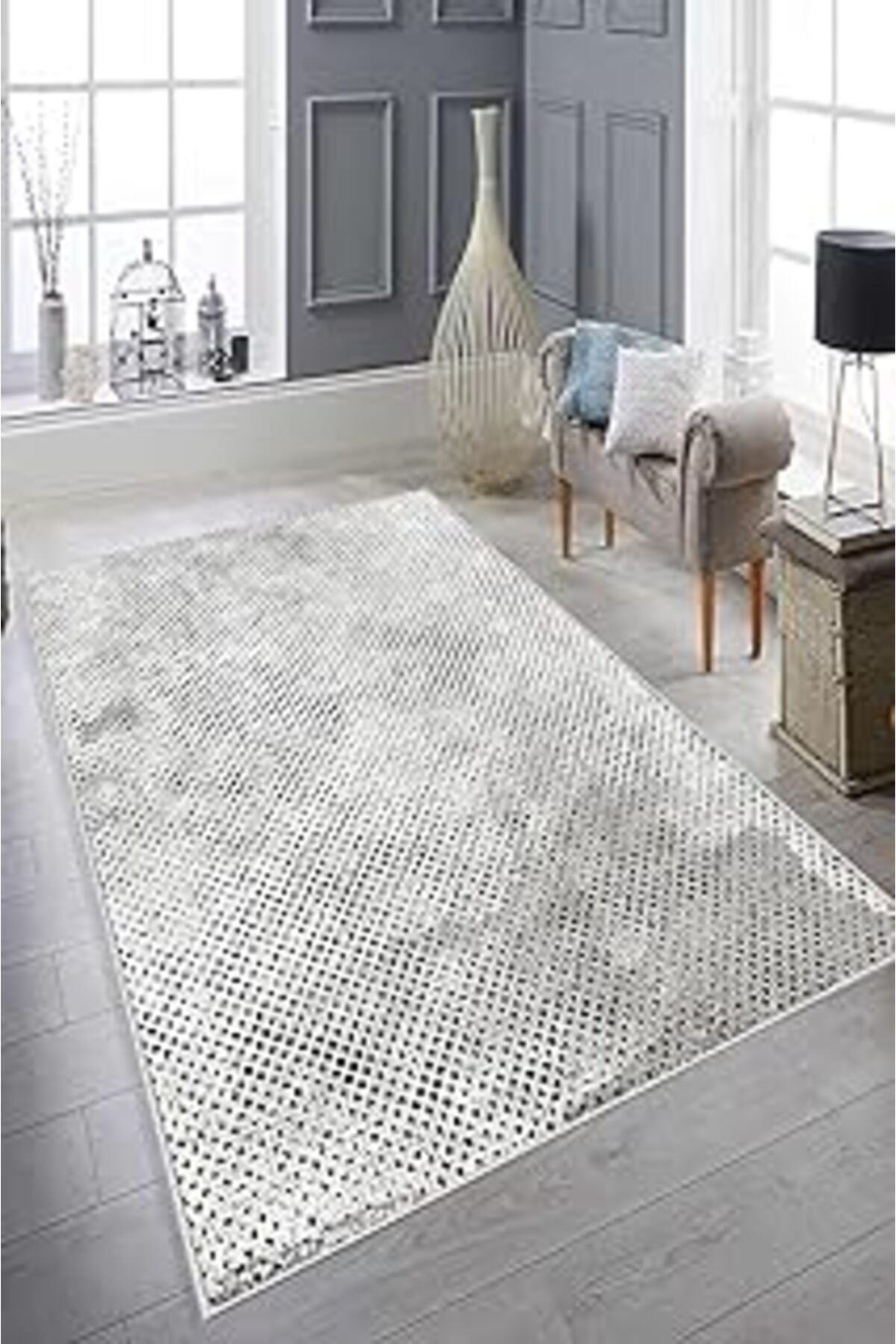 ASİTAN Modern Dekoratif Halı Kaymaz Taban Sade Desen Gri Fnl-05 230324-Fnl-05-Slnw50X80