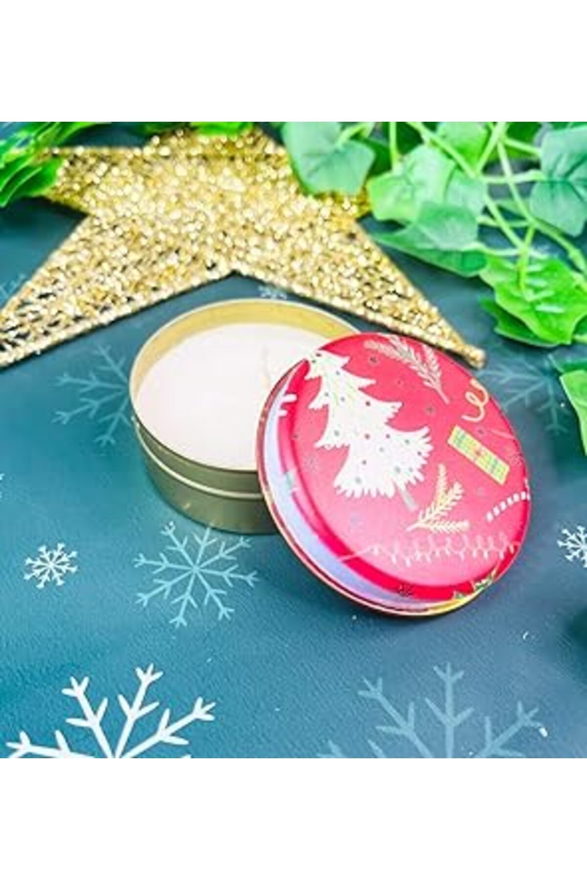 ASİTAN Giftmoda Kırmızı Yeni Yıl Tasarımlı Kokulu Teneke Mum (Kırmızı)