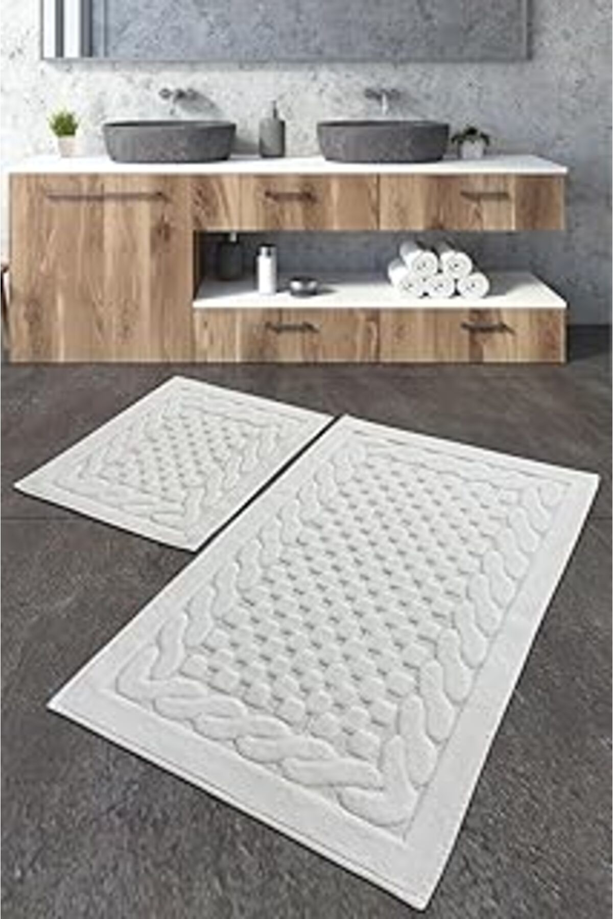 ASİTAN Chilai Home Cotton Ekru 2Li Set Banyo Halısı Yıkanabilir, Kaymaz Taban