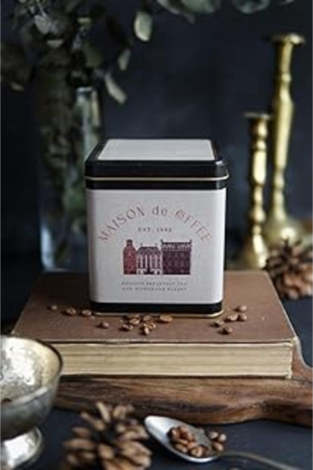 Mu Art Ahşap Evle-Er024-7F Azura Coffee Desenli Metal Saklama Kabı 12X12 Cm (Azura Coffee)