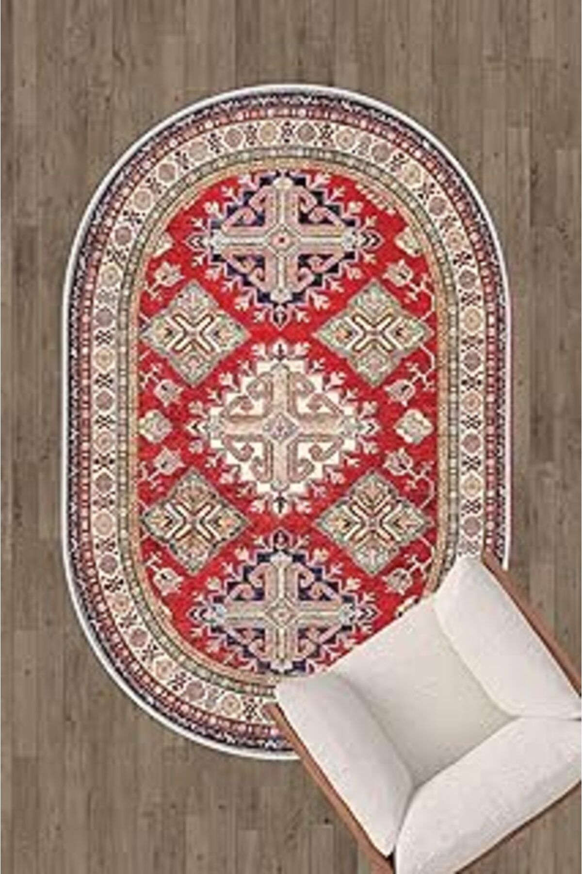 ASİTAN Oval Kesim Kaymaz Taban Dekoratif Halı Yıkanabilir Halı Ovl-03Bordo Ovl-03Bordo40X60