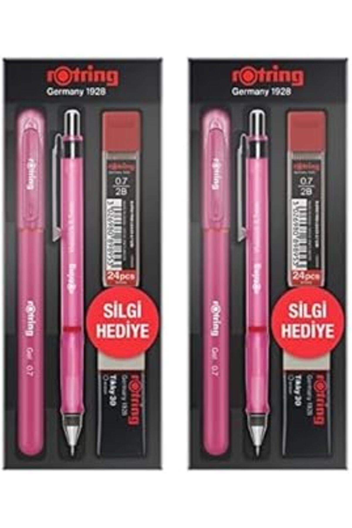 Qedii Rotring Visuclick Jel Okul Seti 0,7 Mm, Mekanik Kurşun Kalem, Uç Ve Silgi Seti, Pembe 2Li Paket