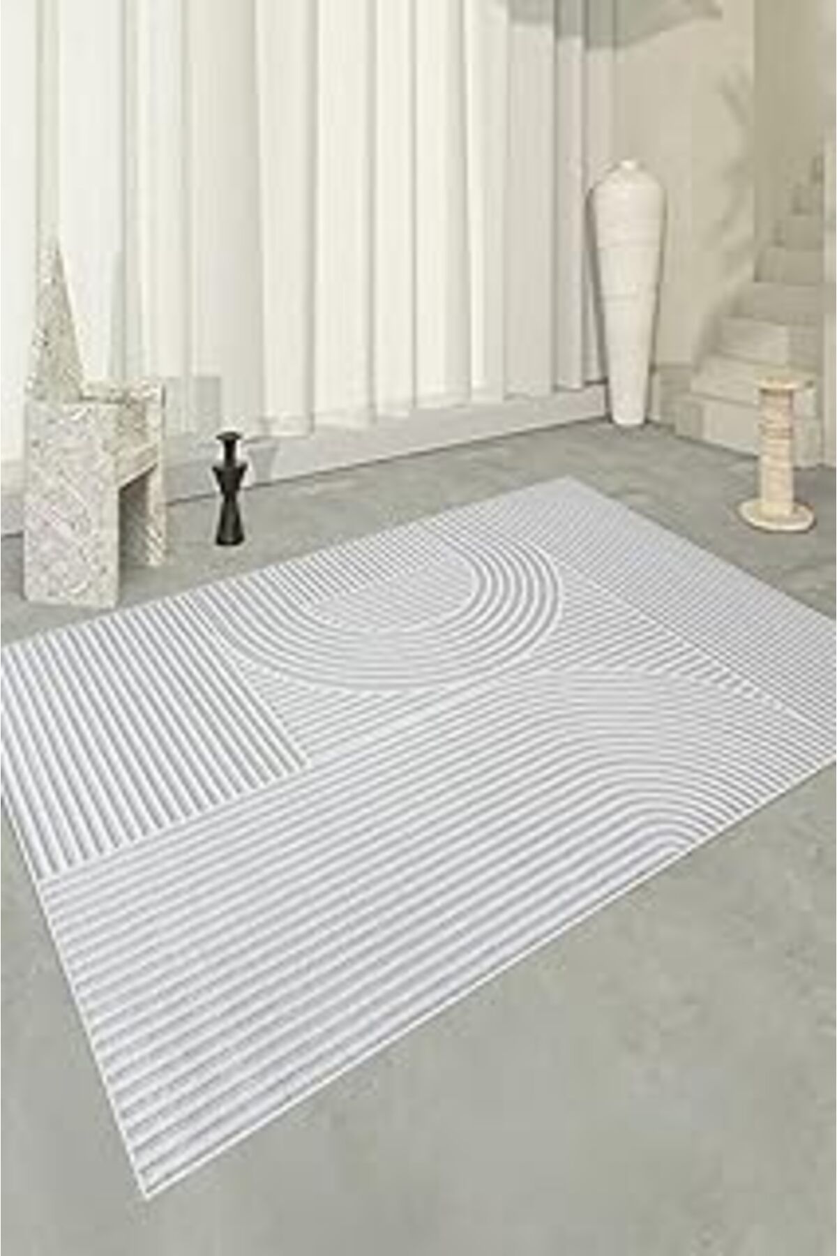 ASİTAN Sade Desen Modern Halı Dot Kaymaz Taban Yıkanabilir Gri Md-01 230324-Md-01-Slnw50X80