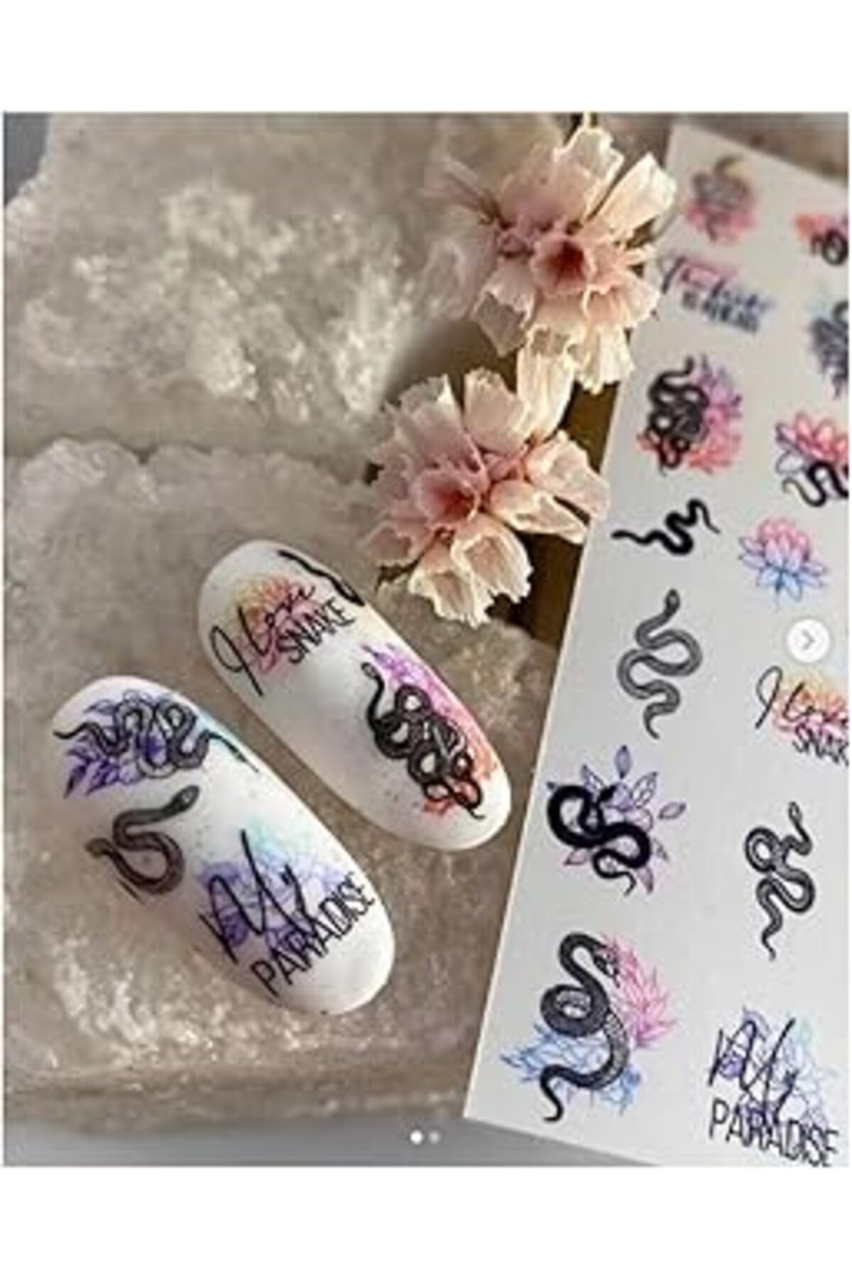 TBSProjects Renkli Yılan Desenli Tırnak Dövmesi Tırnak Tattoo Nail Art Tırnak Sticker Scanm212
